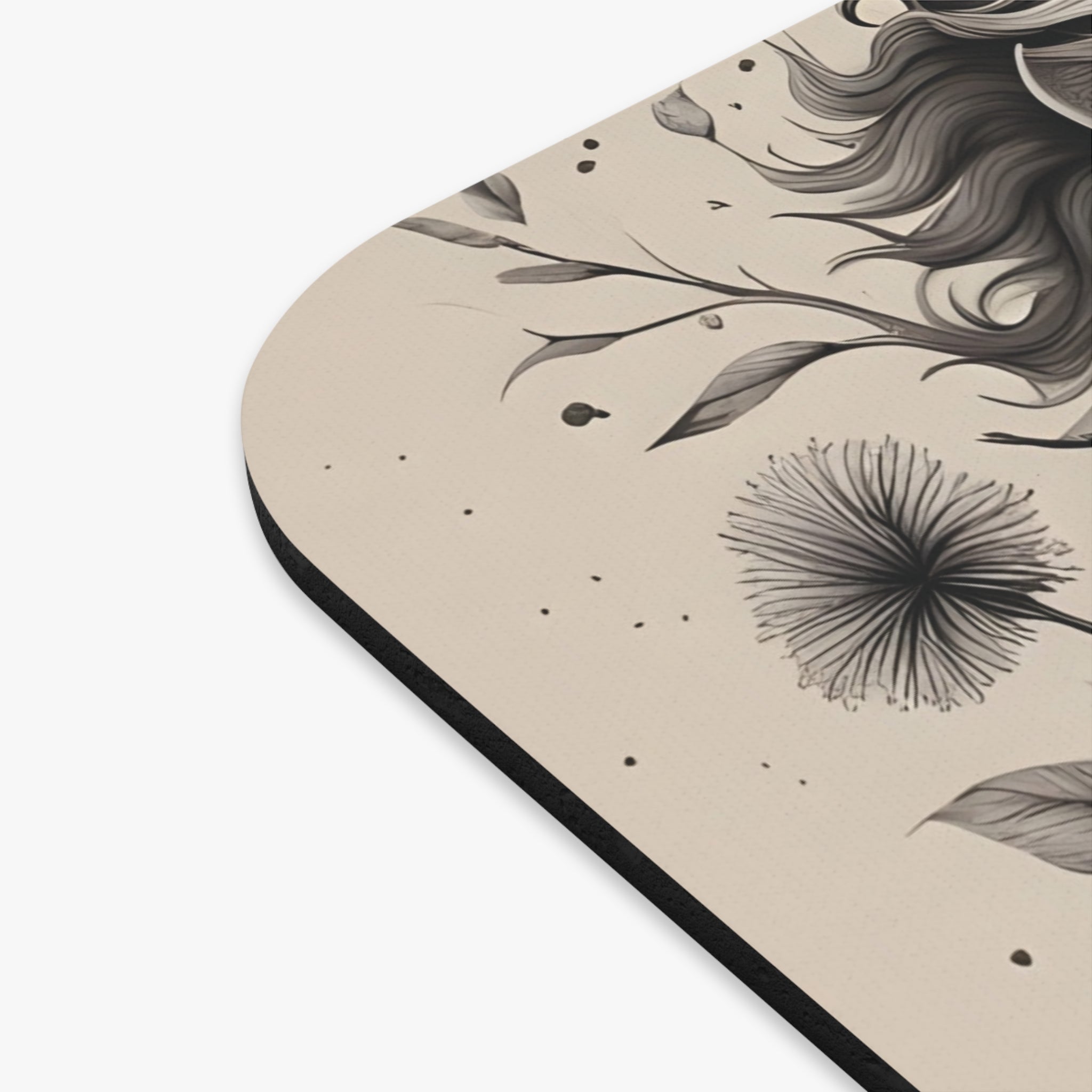 Mouse Pad: Lion & Mushrooms Mouse Pad — Monochrome Botanical Desk Mat