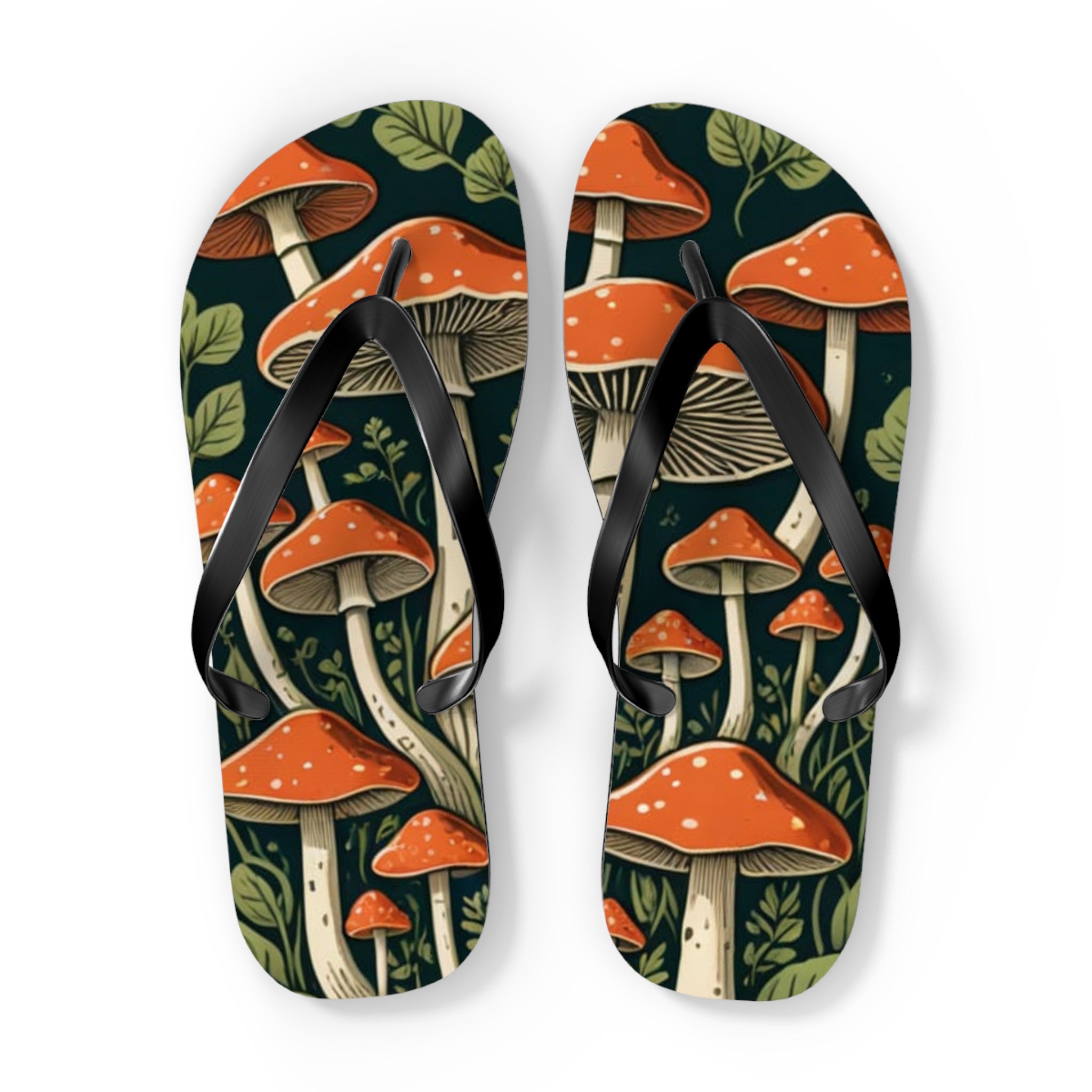 Mushroom Print Flip Flops — Vintage Toadstool Beach Sandals