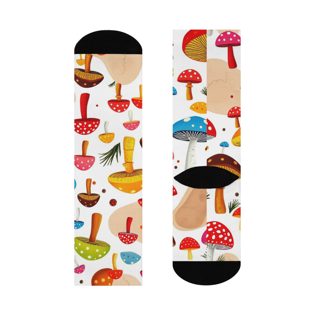 Socks: Whimsical Mushroom Cushioned Crew Socks | Cozy Fun Footwear for Gifting, Hiking, Everyday Use, Eco-Friendly, Art-Inspired Design