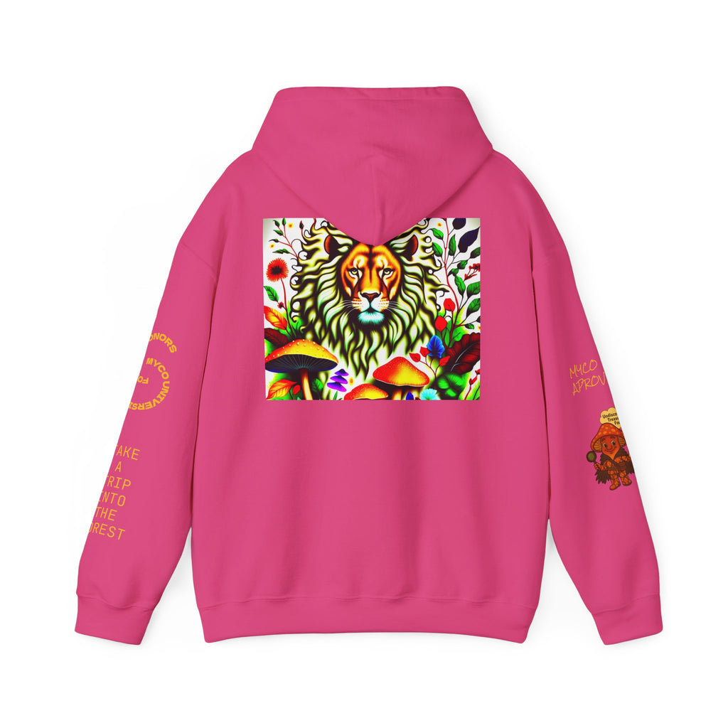 Myco University Lion & Mushroom Hoodie — Psychedelic Lion Graphic Pullover