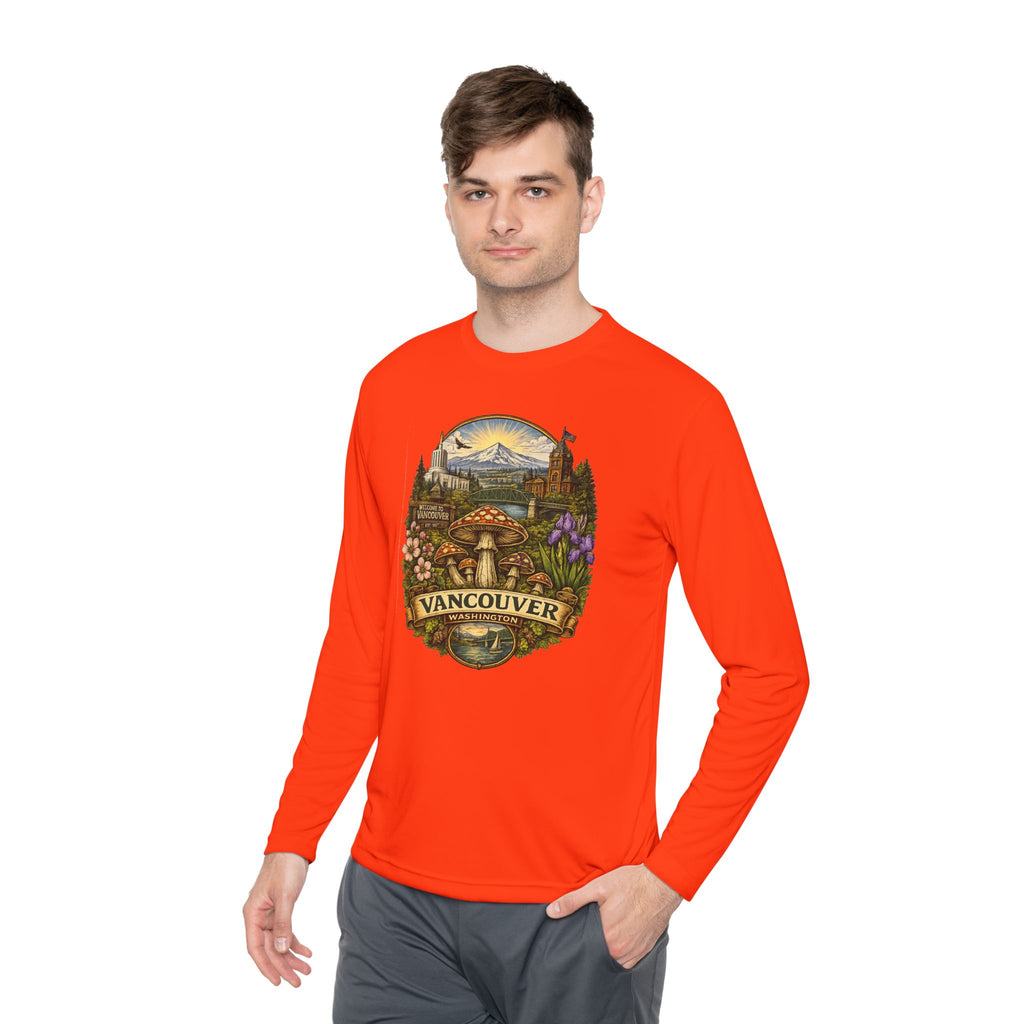 Vancouver Nature Long Sleeve Tee — Scenic Mountains & Mushroom Art