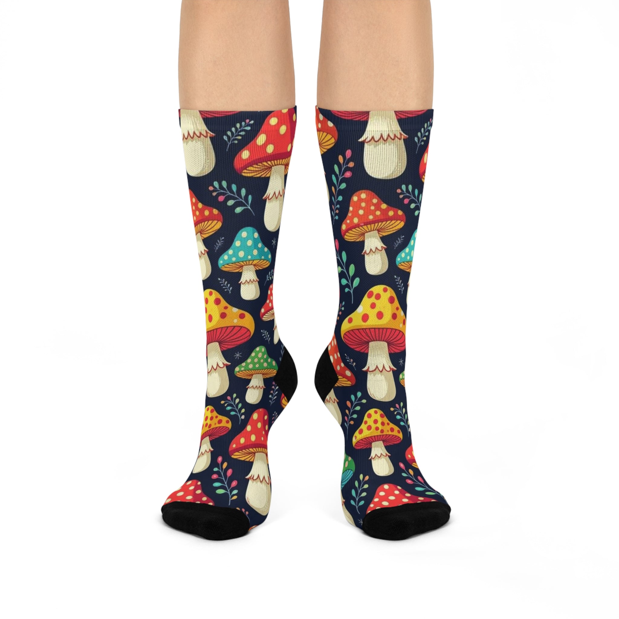 Socks: Colorful Mushroom Cushioned Crew Socks, Cozy Gift for Nature Lovers, Fun Casual Wear, Perfect for Hiking or Lounging