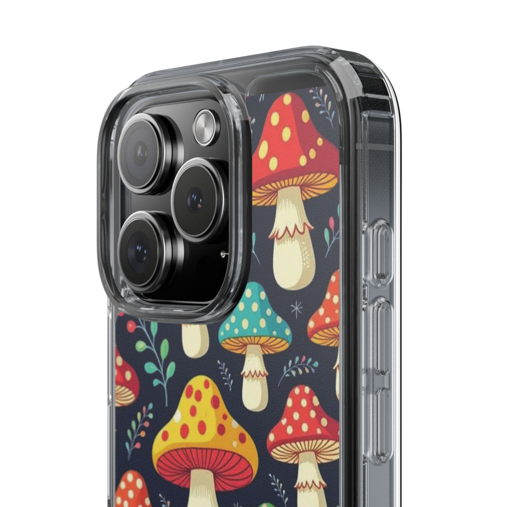 Phone Case: Mushroom Pattern Clear Phone Case — Colorful Toadstool Floral Design