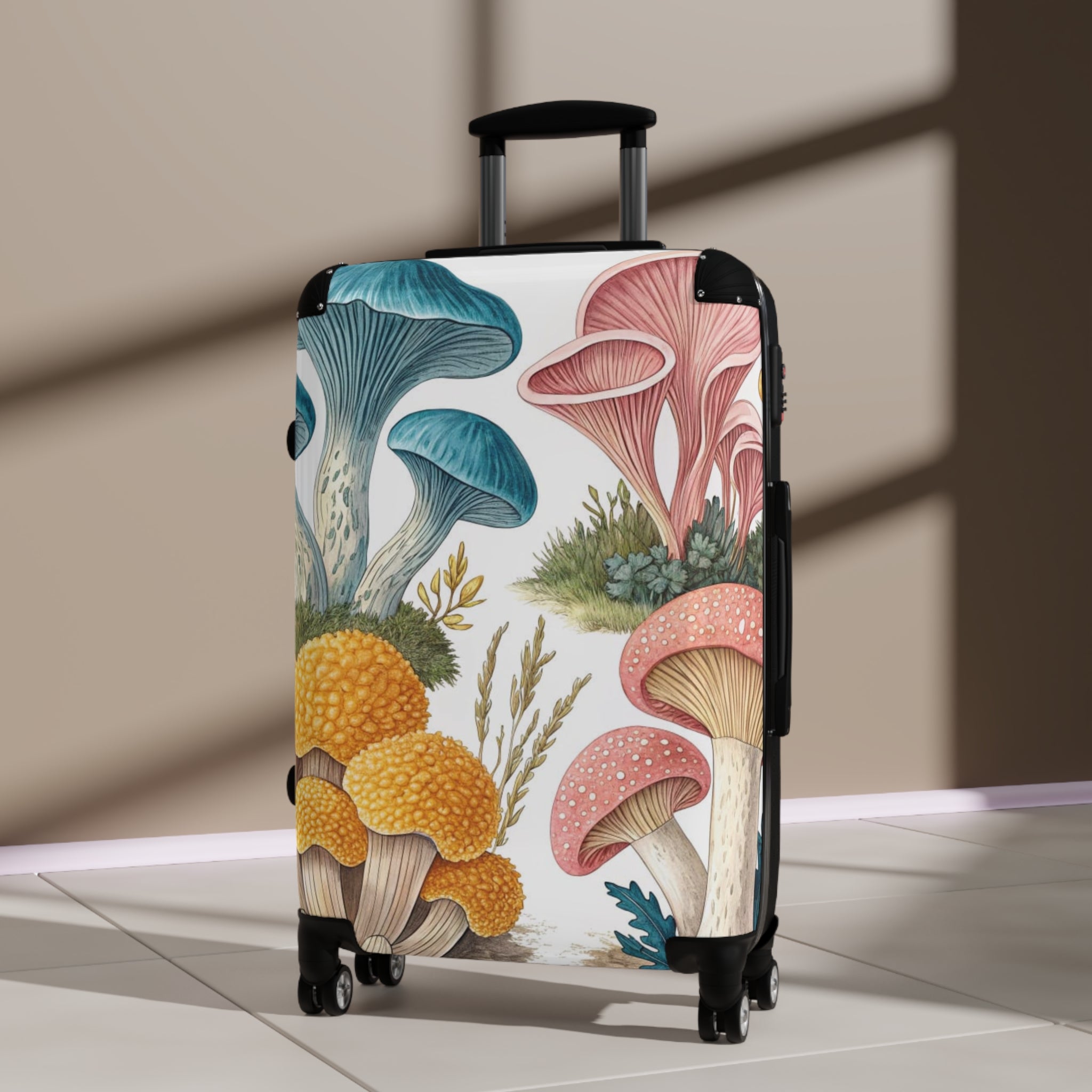 Botanical Mushroom Suitcase – Colorful Fungi Travel Luggage