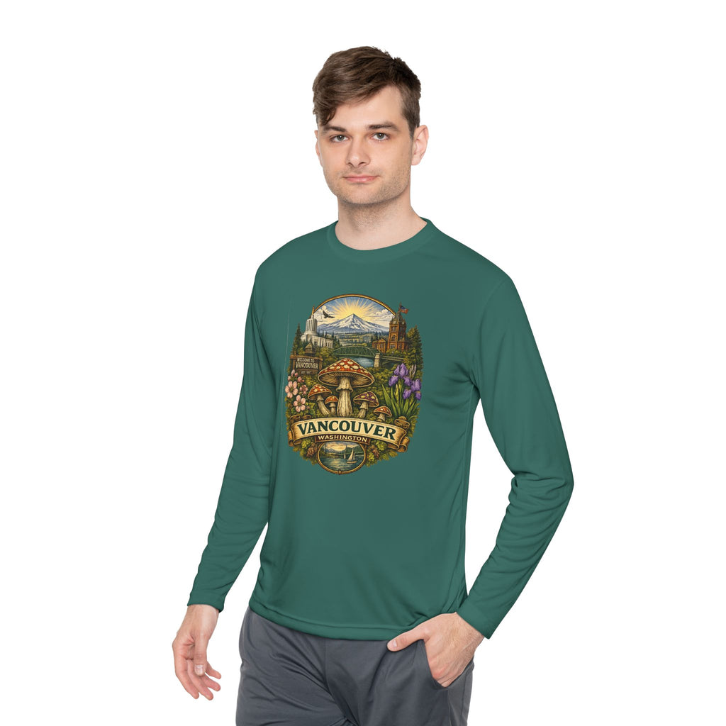 Vancouver Nature Long Sleeve Tee — Scenic Mountains & Mushroom Art