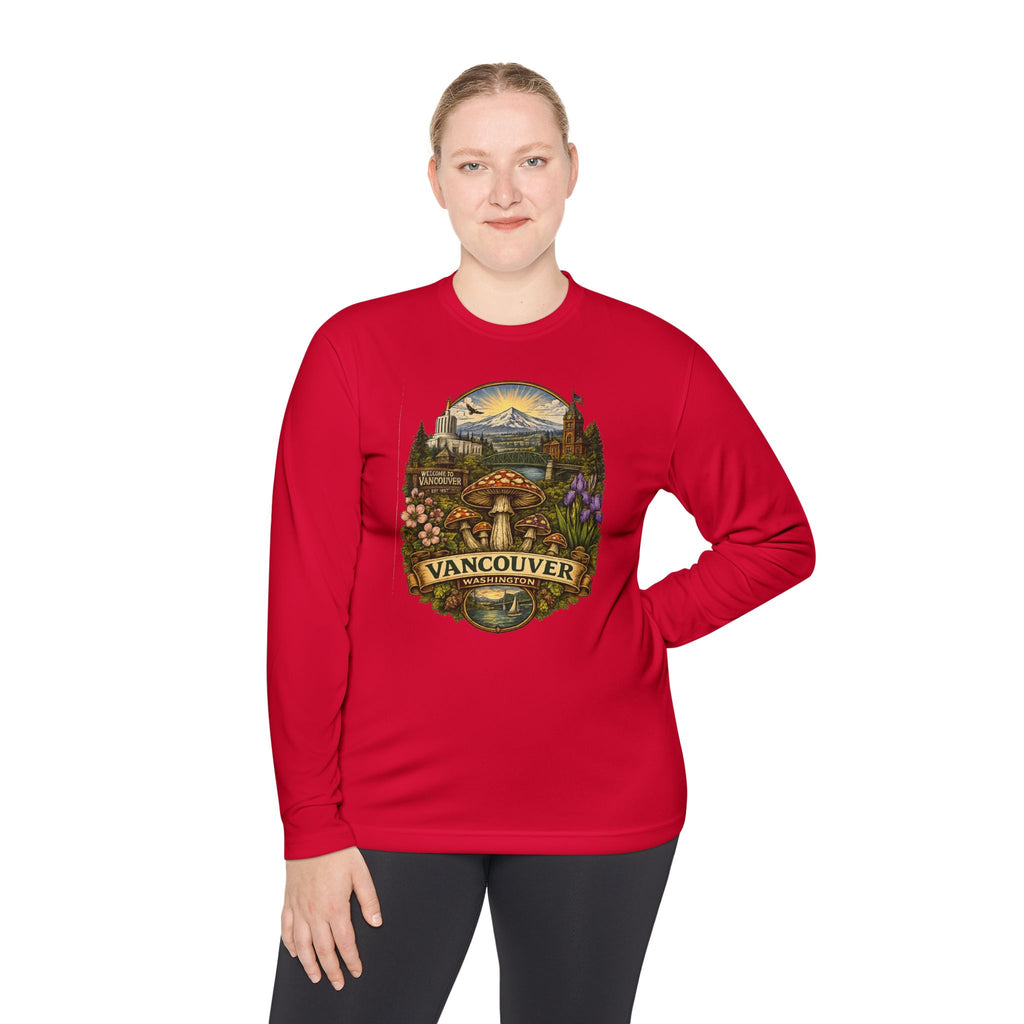 Vancouver Nature Long Sleeve Tee — Scenic Mountains & Mushroom Art