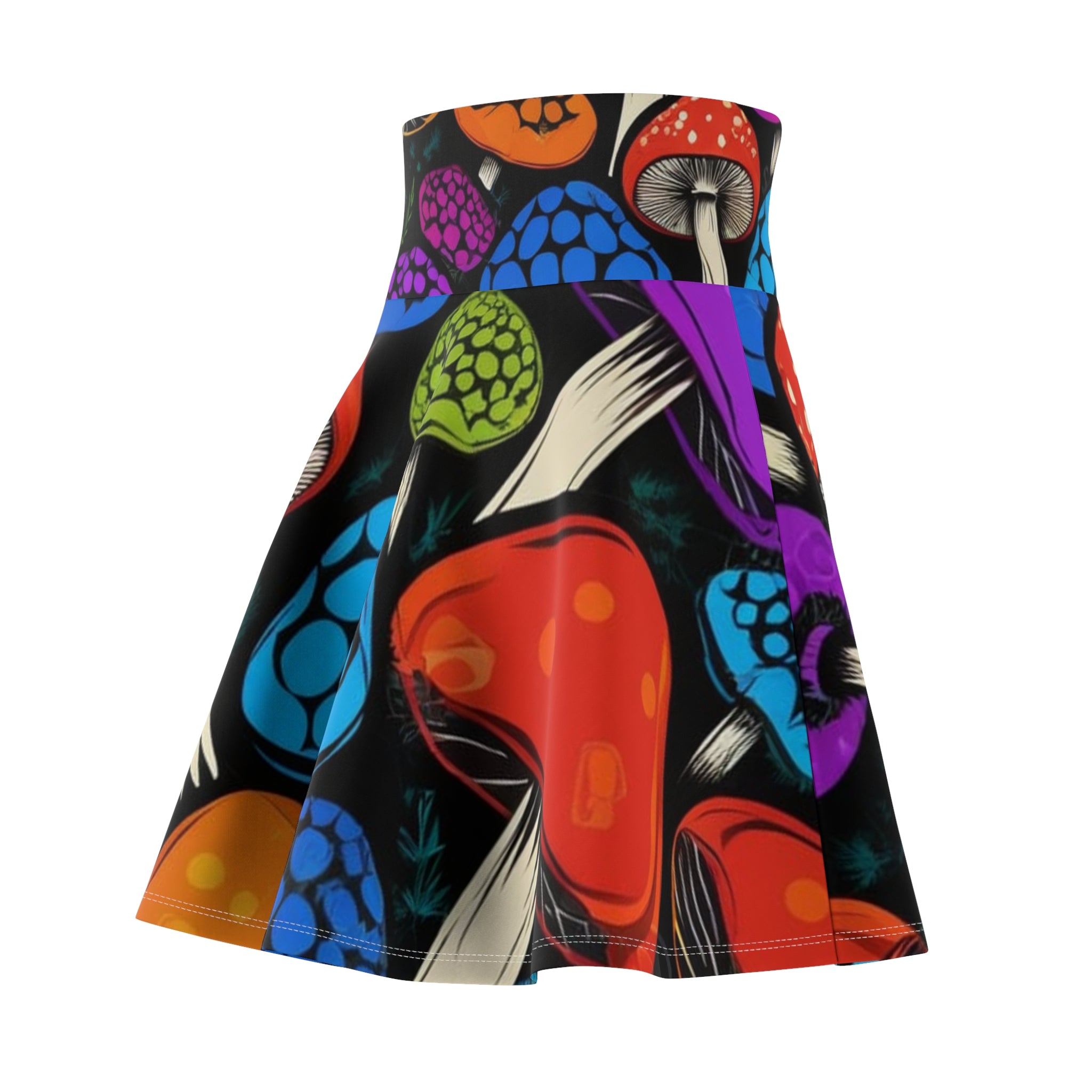 Rainbow Mushroom Skater Skirt – Psychedelic Fungi Print Women's Skirt