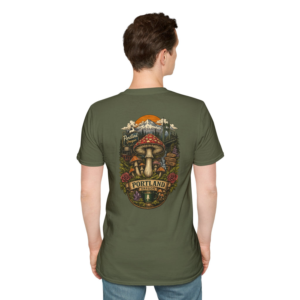 City: Portland Mushroom Magic T-Shirt — Vintage Red Toadstool Illustration