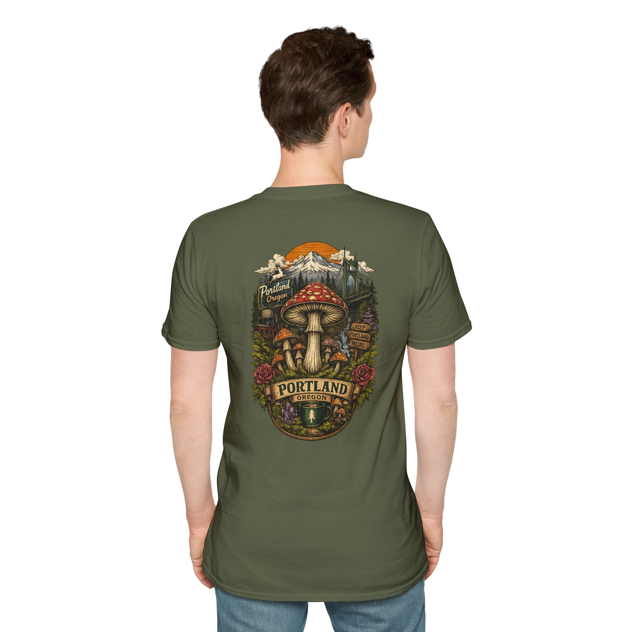 City: Portland Mushroom Magic T-Shirt — Vintage Red Toadstool Illustration