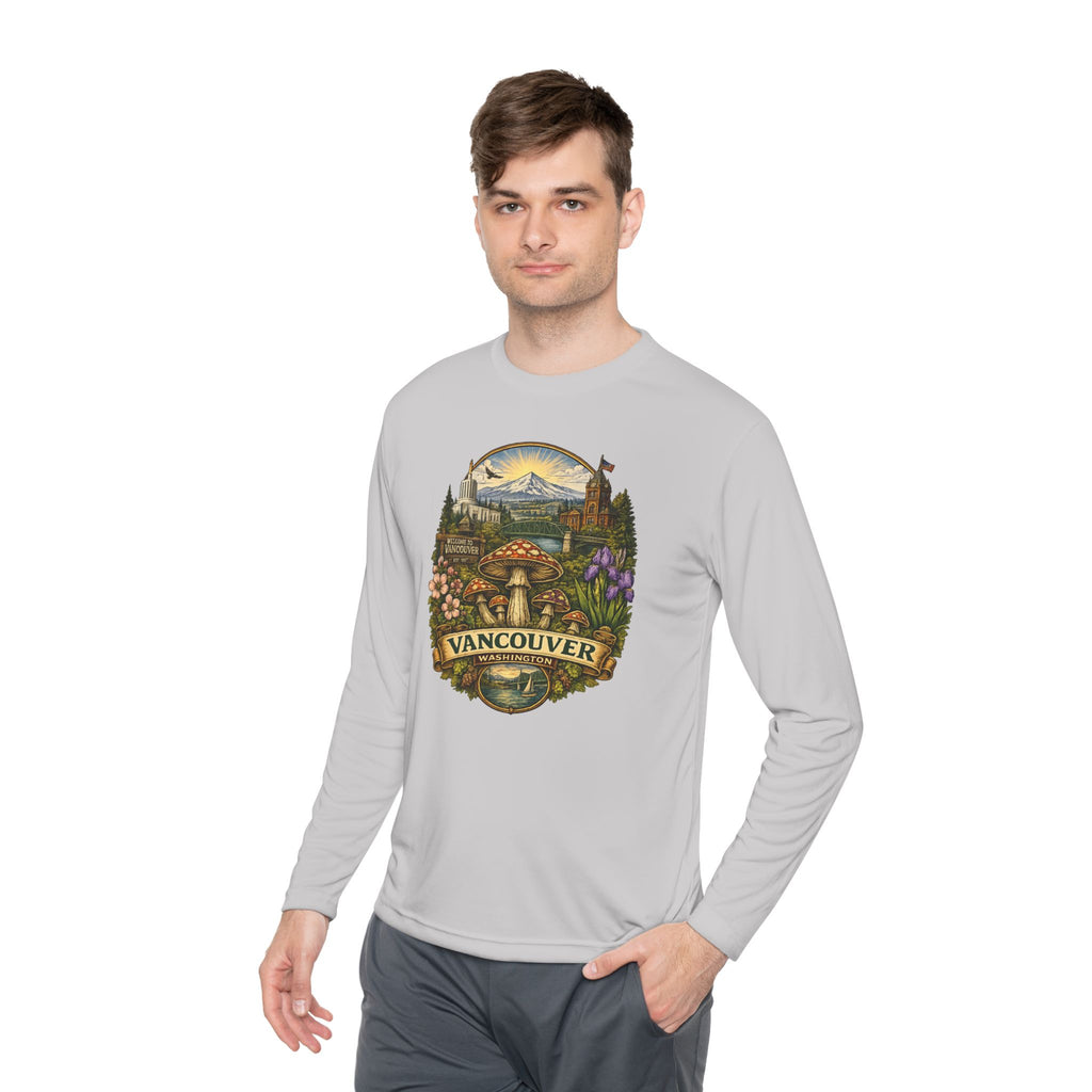 Vancouver Nature Long Sleeve Tee — Scenic Mountains & Mushroom Art