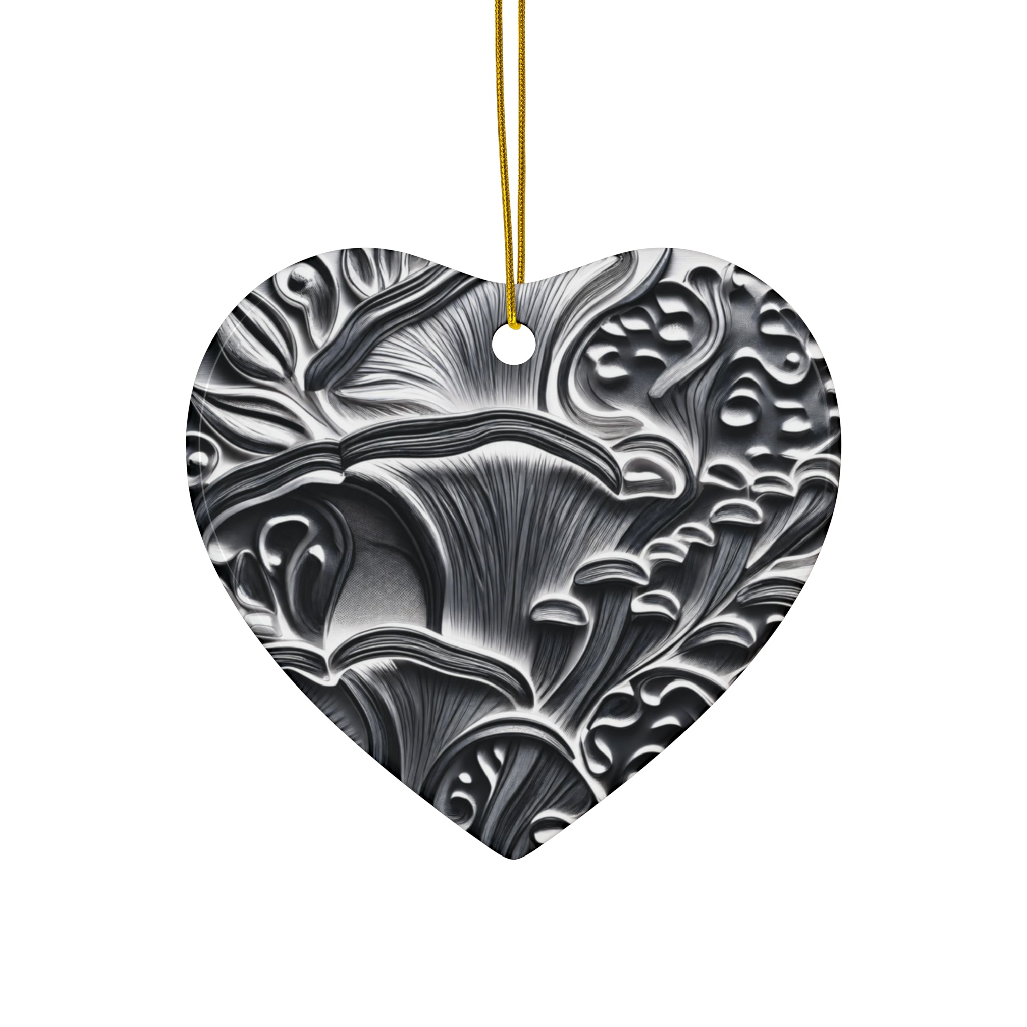 Ceramic Ornament: Black & White Mushroom Ceramic Ornament — Star-Shaped Decorative Holiday Keepsake