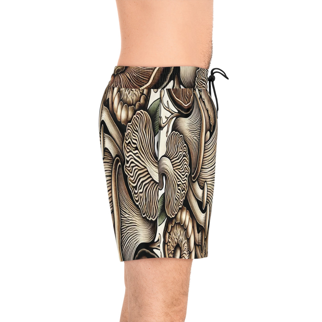 Mushroom Forest Swim Shorts — Botanical Psychedelic Men's Beach Trunks