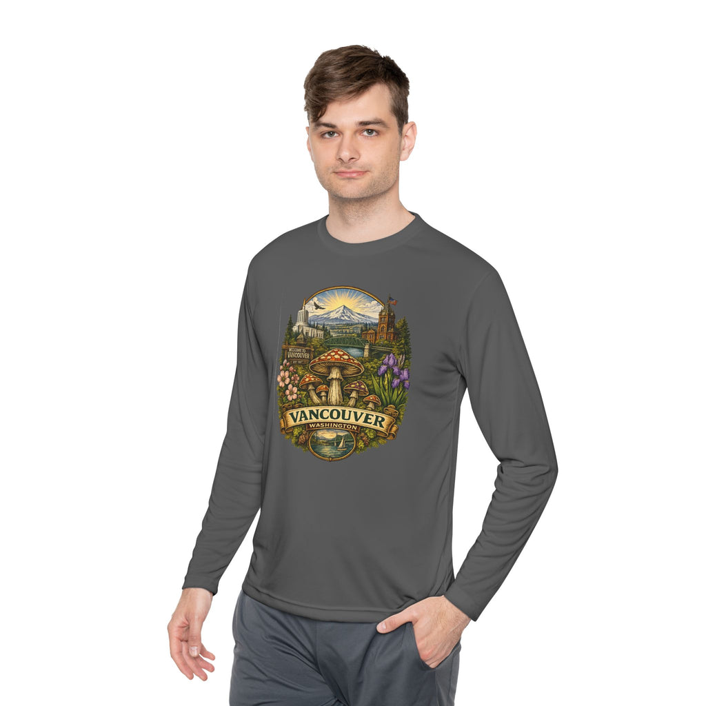 Vancouver Nature Long Sleeve Tee — Scenic Mountains & Mushroom Art