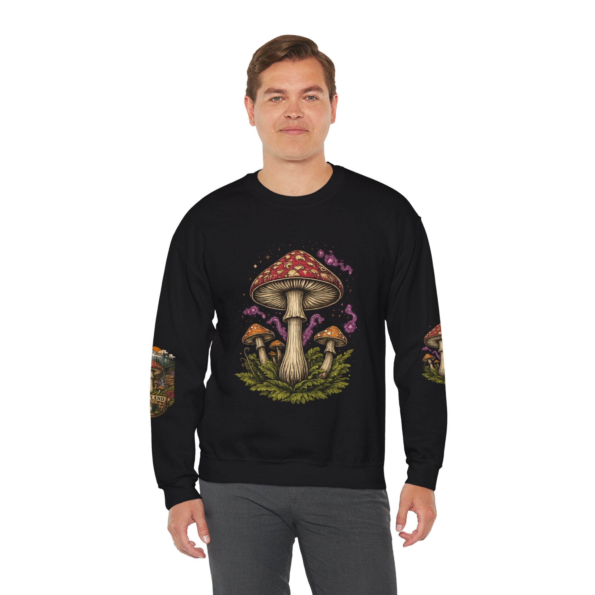 City: Portland Mushroom Crewneck Sweatshirt Vintage Psychedelic Fungi Graphic