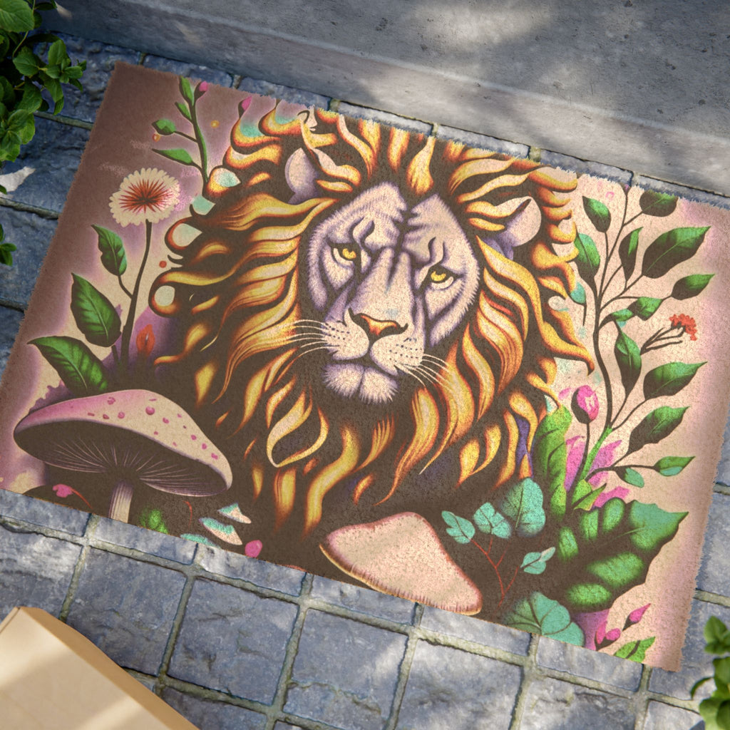 Lion Botanical Doormat — Decorative Floral Lion Welcome Mat
