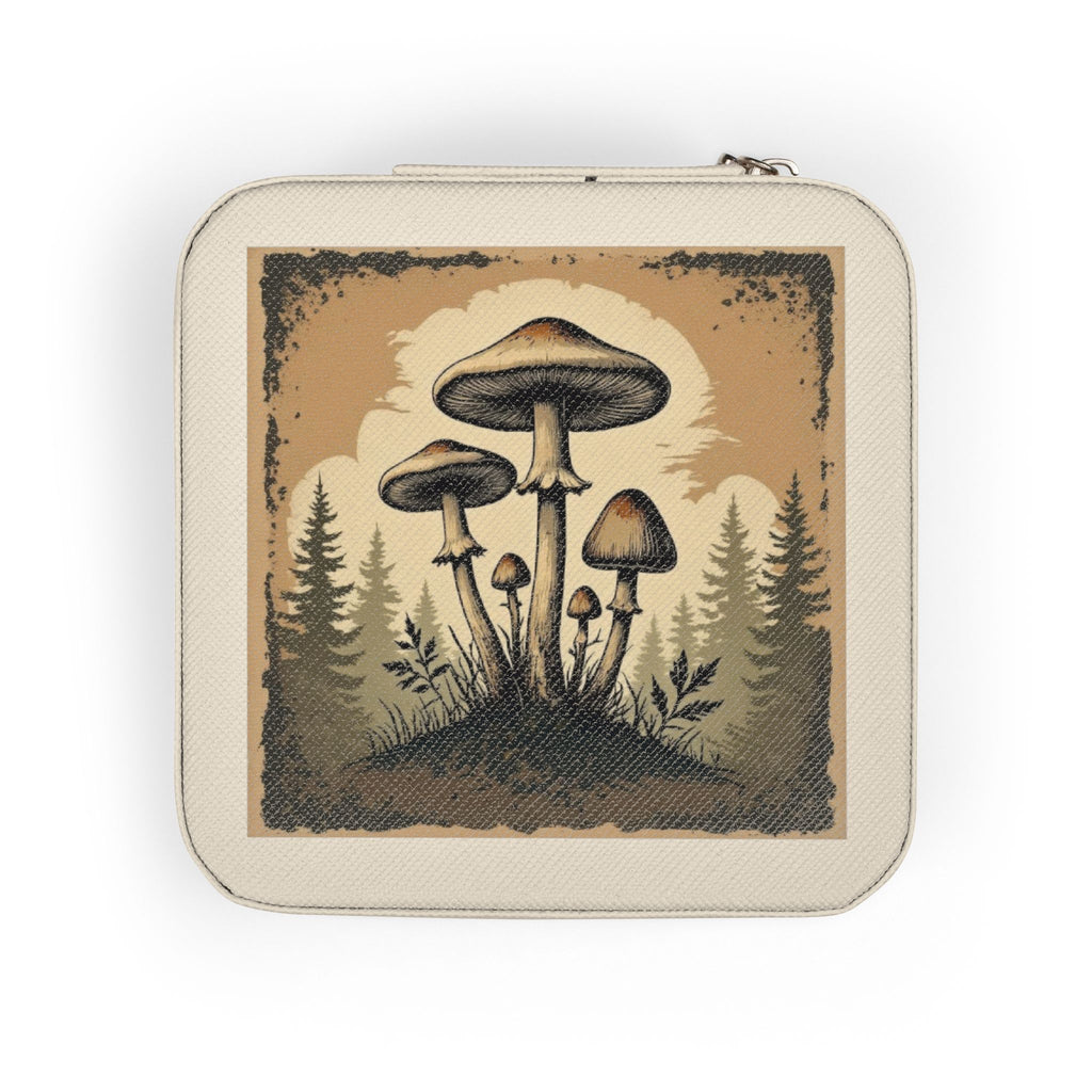 Mushroom Forest Jewelry Travel Case — Compact Velvet-Lined Organizer