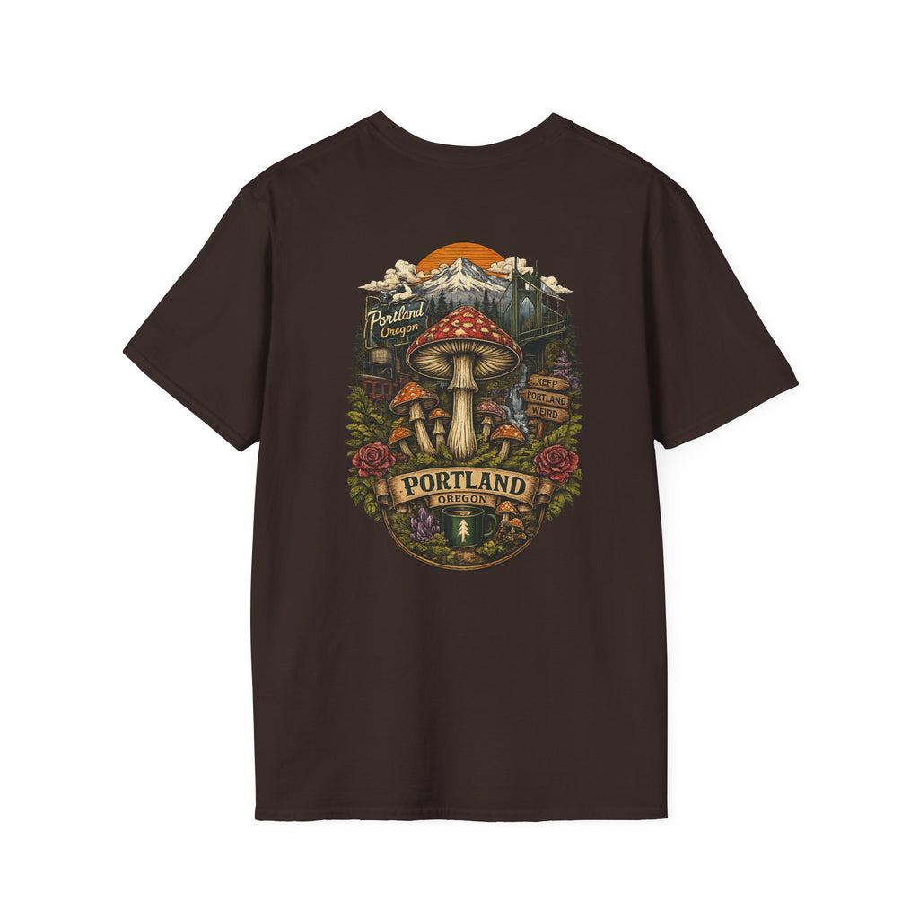 City: Portland Mushroom Magic T-Shirt — Vintage Red Toadstool Illustration
