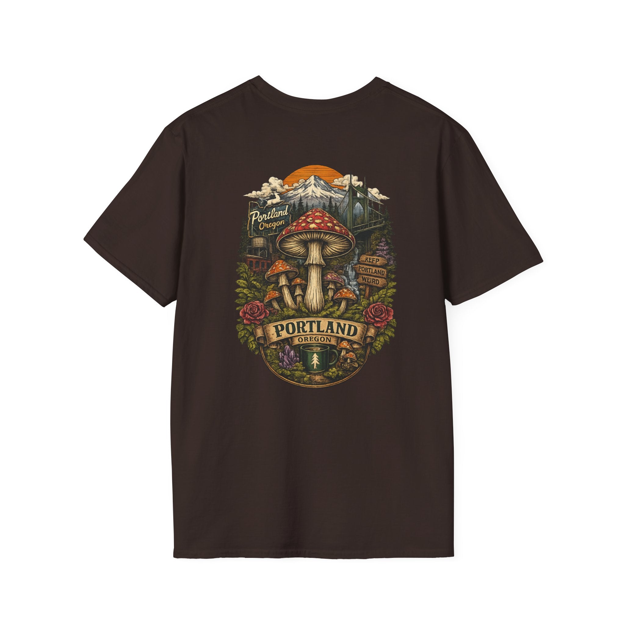 City: Portland Mushroom Magic T-Shirt — Vintage Red Toadstool Illustration