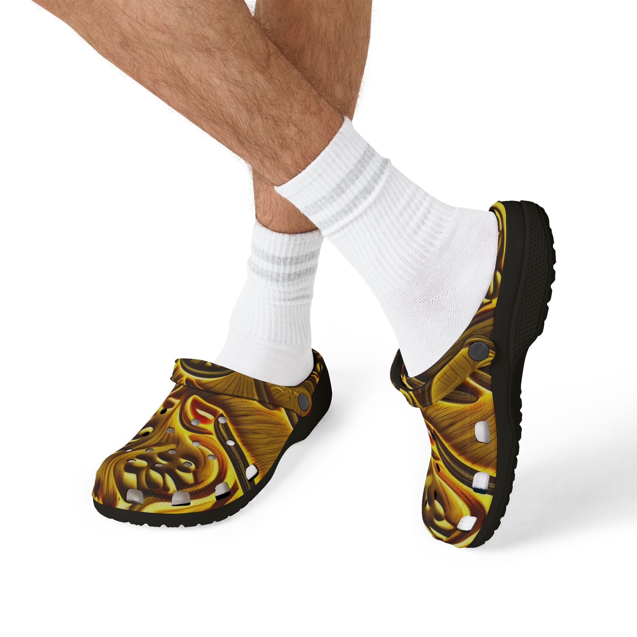 Golden Swirl EVA Foam Clogs — Abstract Metallic Pattern Slip-Ons