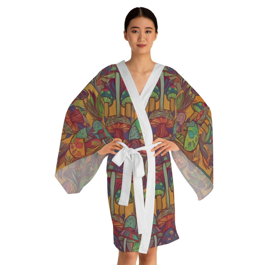 Kimono Robe: Psychedelic Mushroom Kimono Robe — Colorful Boho Lounge Jacket