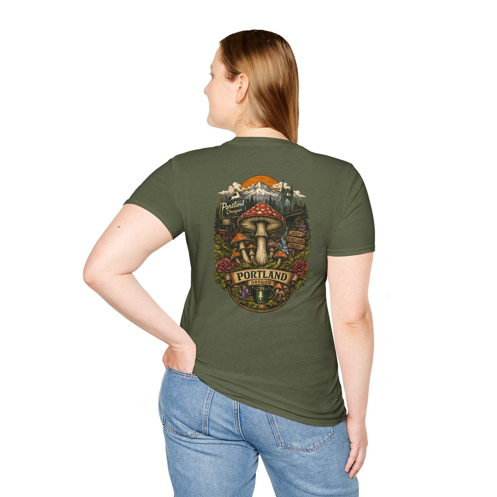 City: Portland Mushroom Magic T-Shirt — Vintage Red Toadstool Illustration