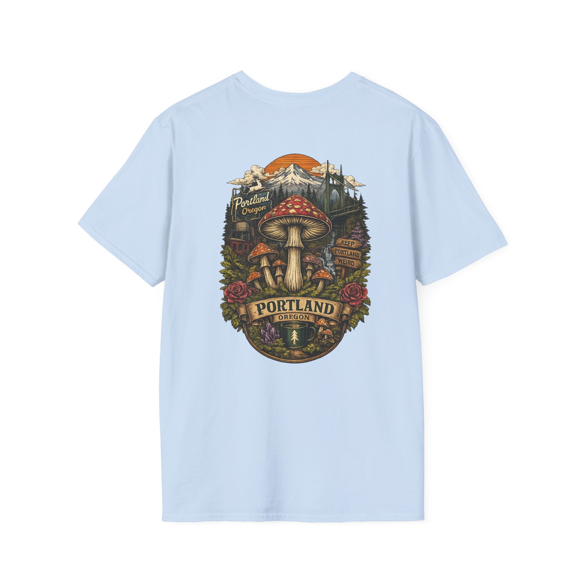 City: Portland Mushroom Magic T-Shirt — Vintage Red Toadstool Illustration