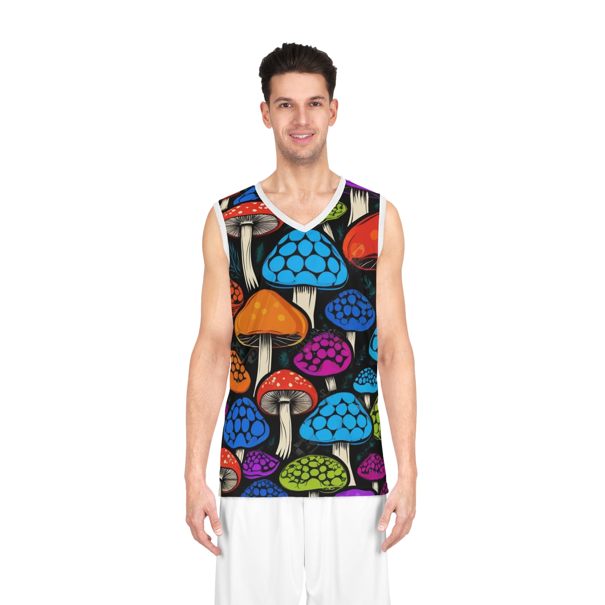 Camiseta de baloncesto con estampado de setas – Hongos psicodélicos arcoíris con estampado integral