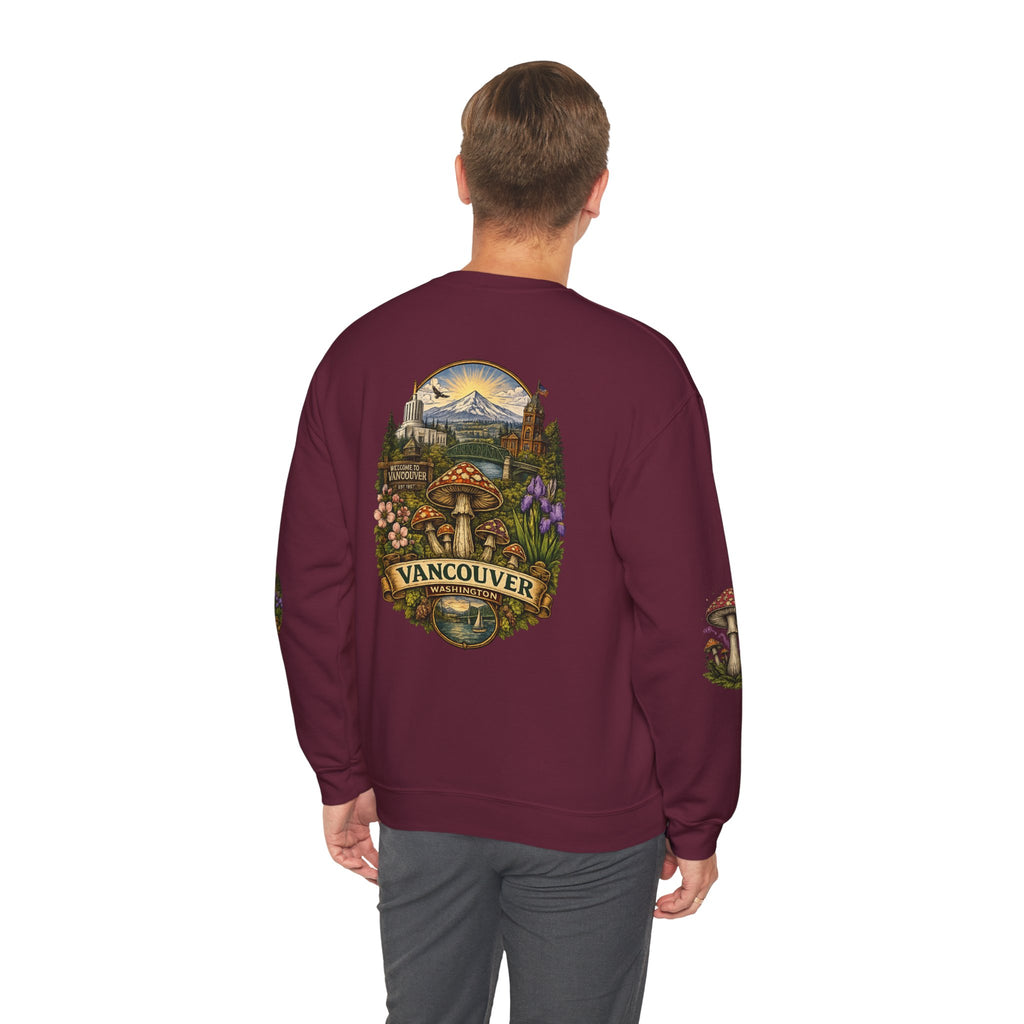 City:  Vancouver Crewneck Sweatshirt — Scenic Pacific Northwest Fungi Design