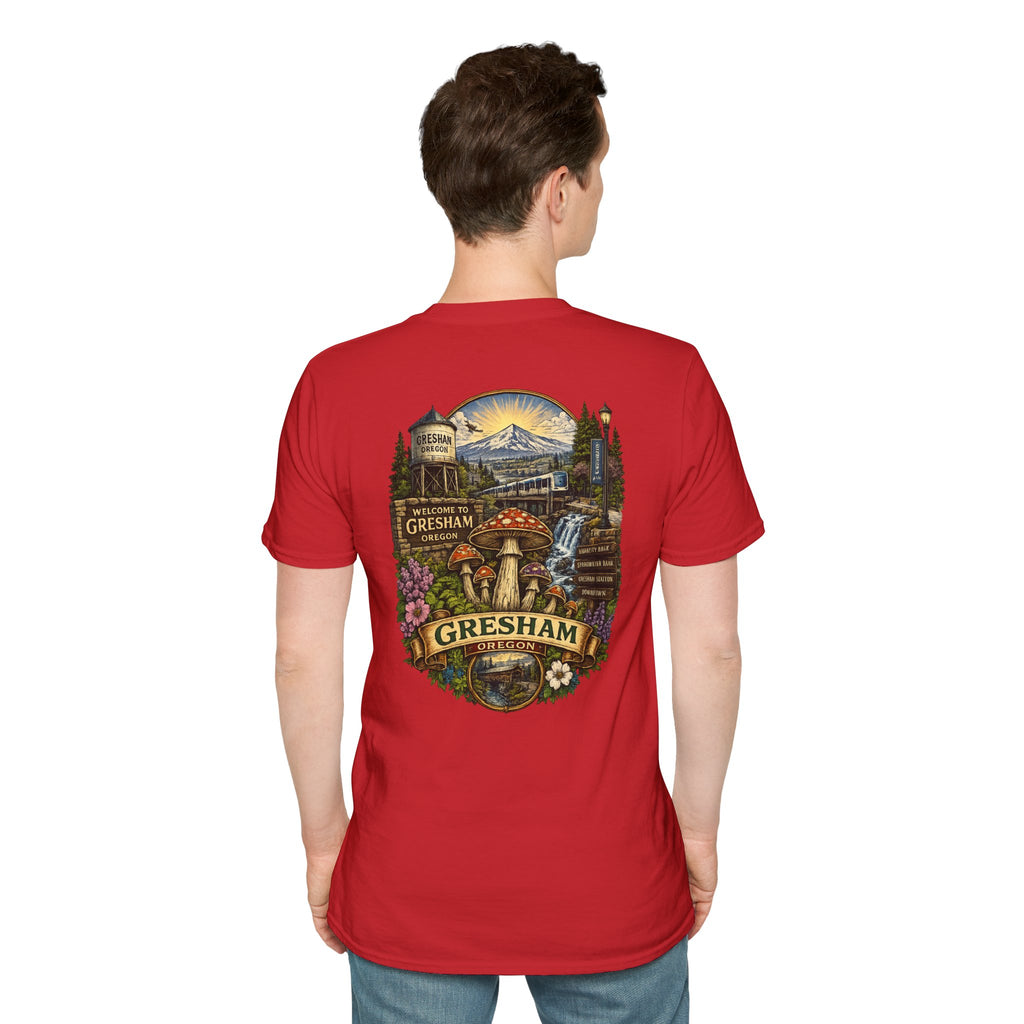 City: Gresham Psychedelic Mushroom Graphic T-Shirt — Red Amanita Illustration