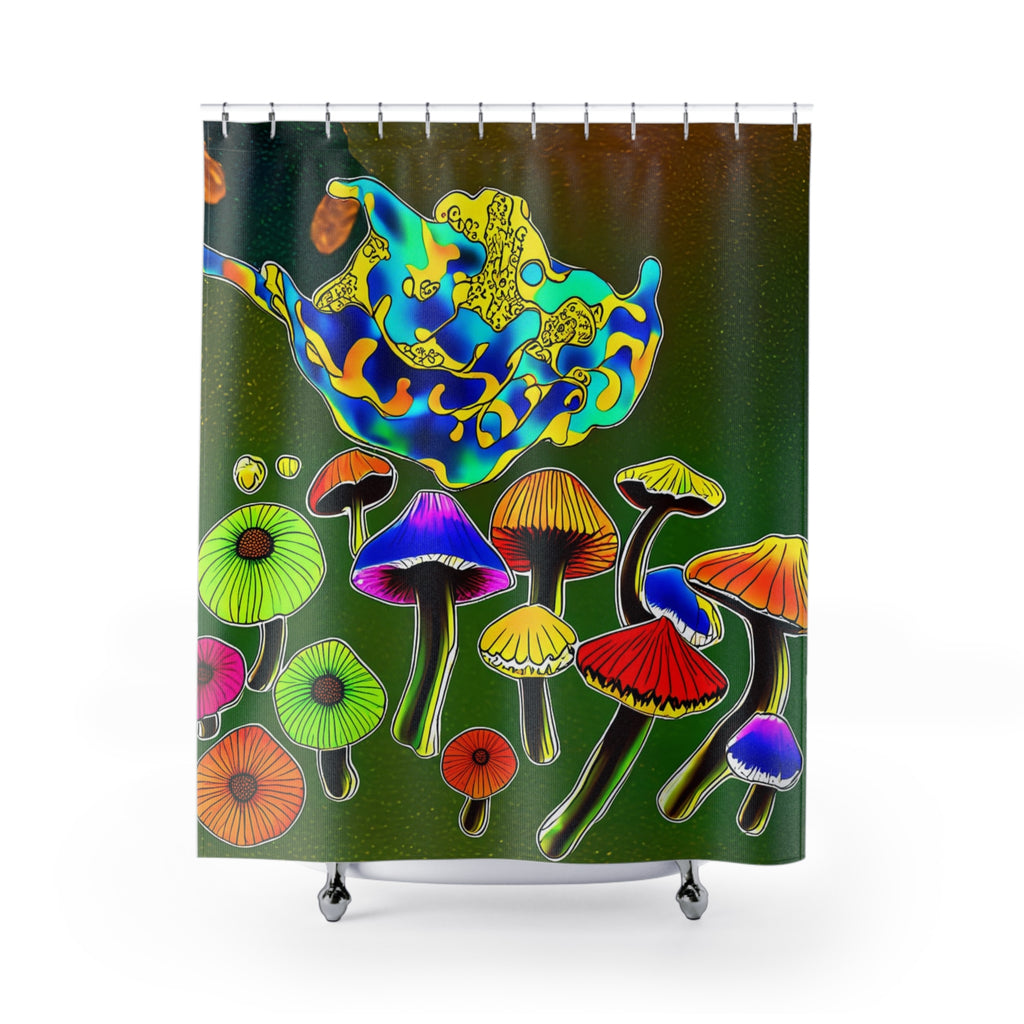 Psychedelic Mushroom Shower Curtain – Vibrant Colorful Fungi Bathroom Décor