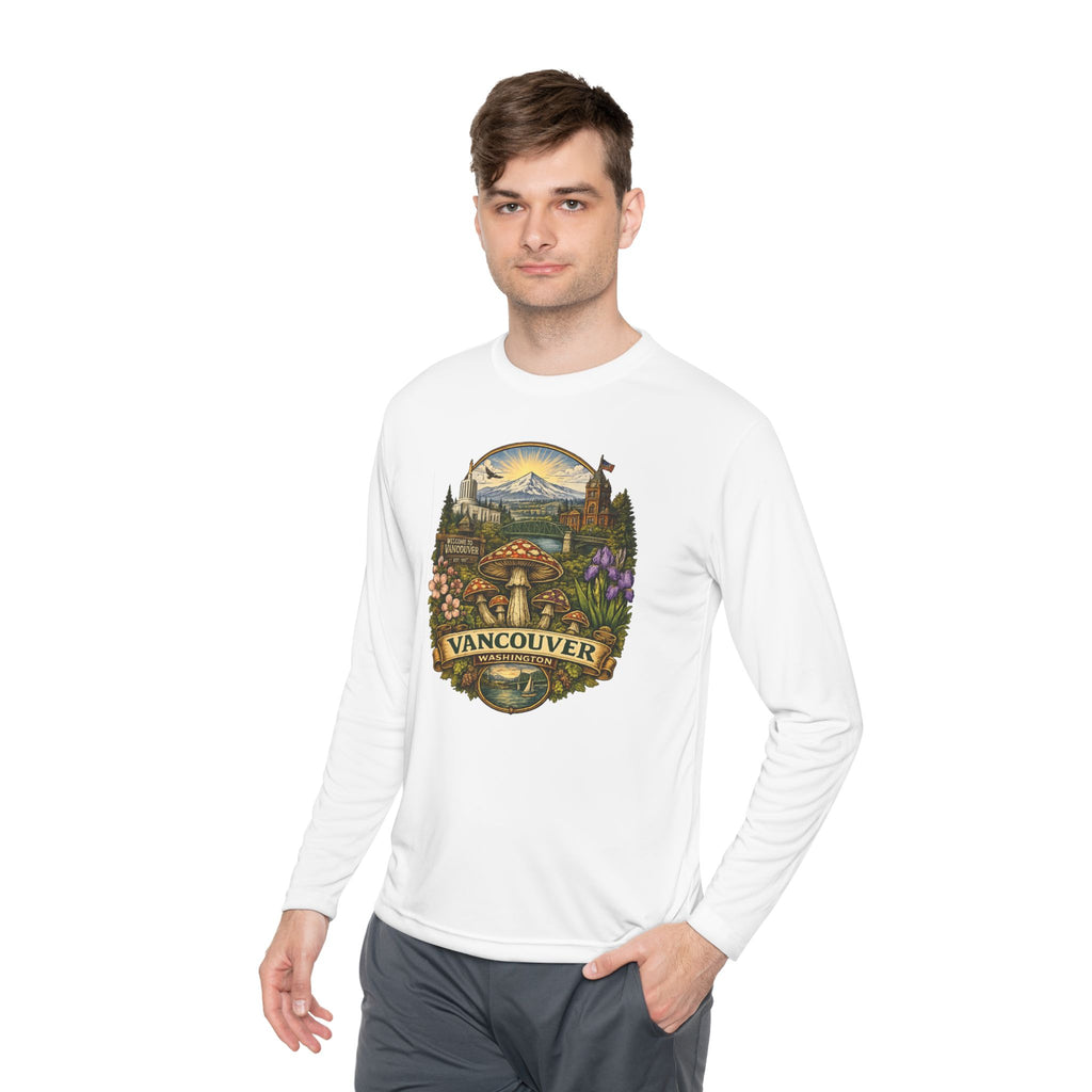 Vancouver Nature Long Sleeve Tee — Scenic Mountains & Mushroom Art