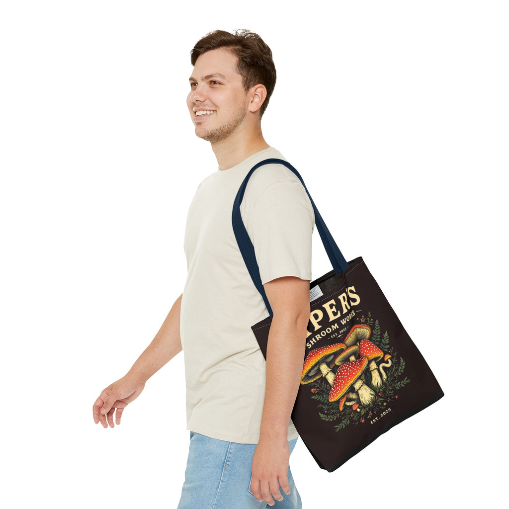 Mushroom Tote Bag — "Piper's Shroom Works" Vintage Fungi Market Shopper