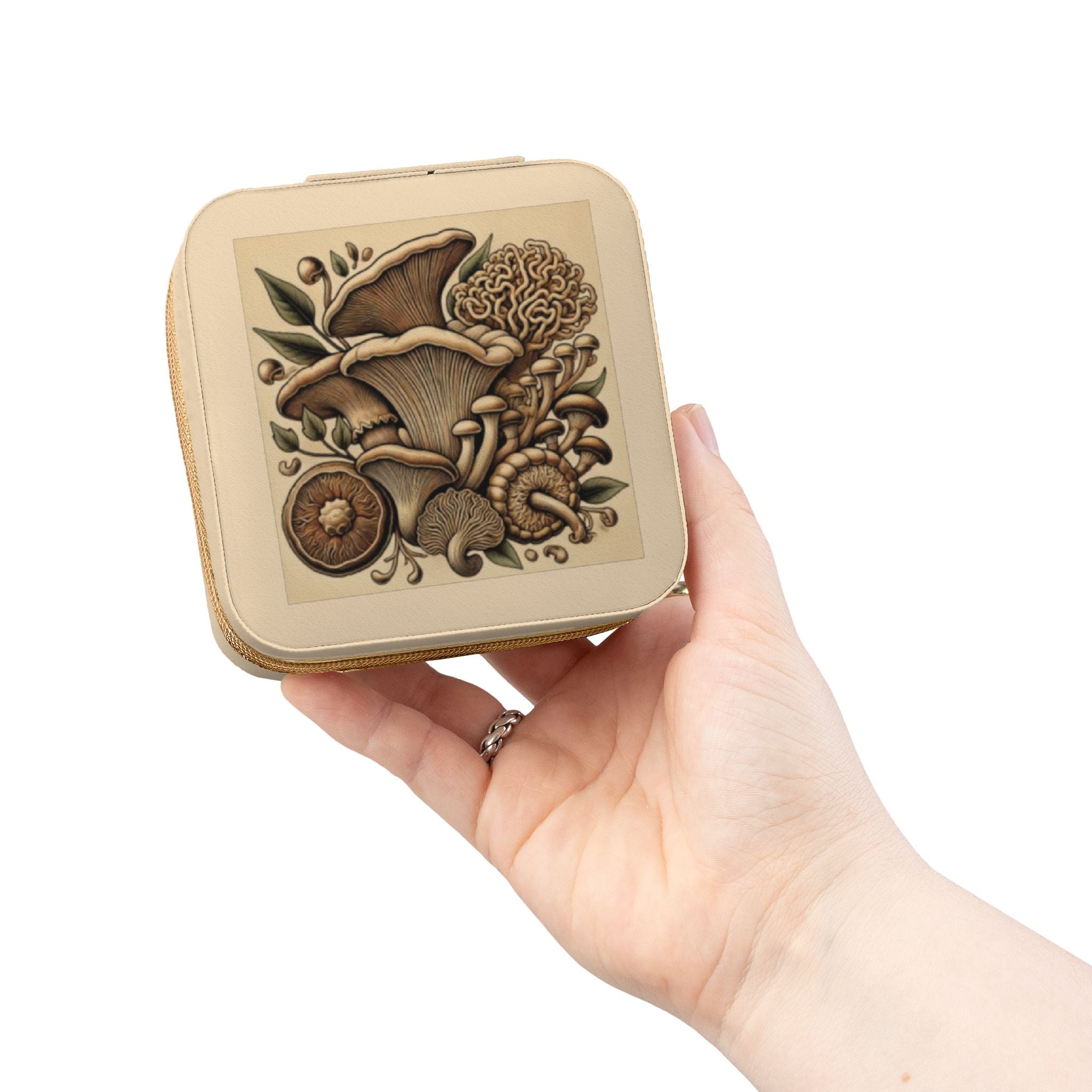 Mushroom Garden Jewelry Travel Case – Compact Velvet-Lined Organizer