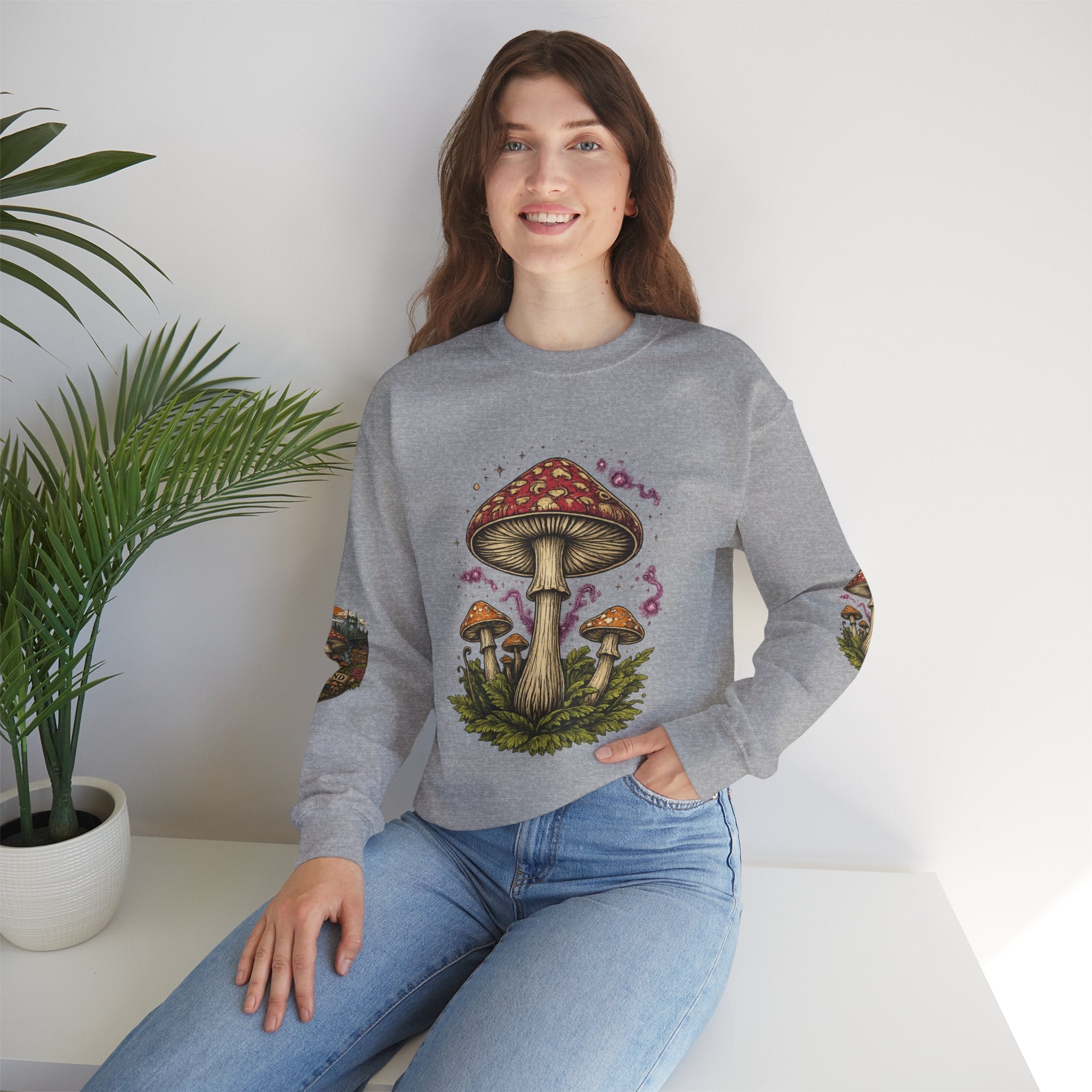 City: Portland Mushroom Crewneck Sweatshirt Vintage Psychedelic Fungi Graphic