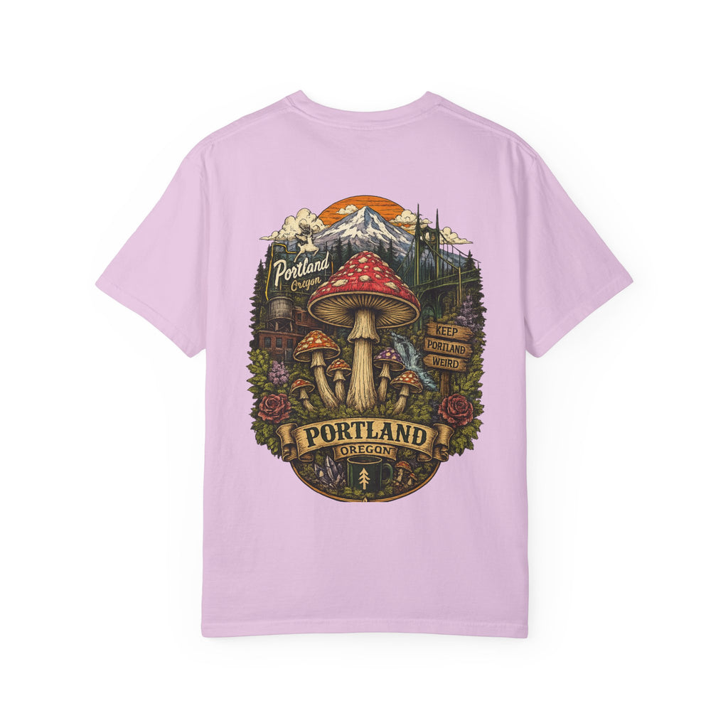 City: Portland Mushroom Graphic T-Shirt — Vintage Forest Amanita Design