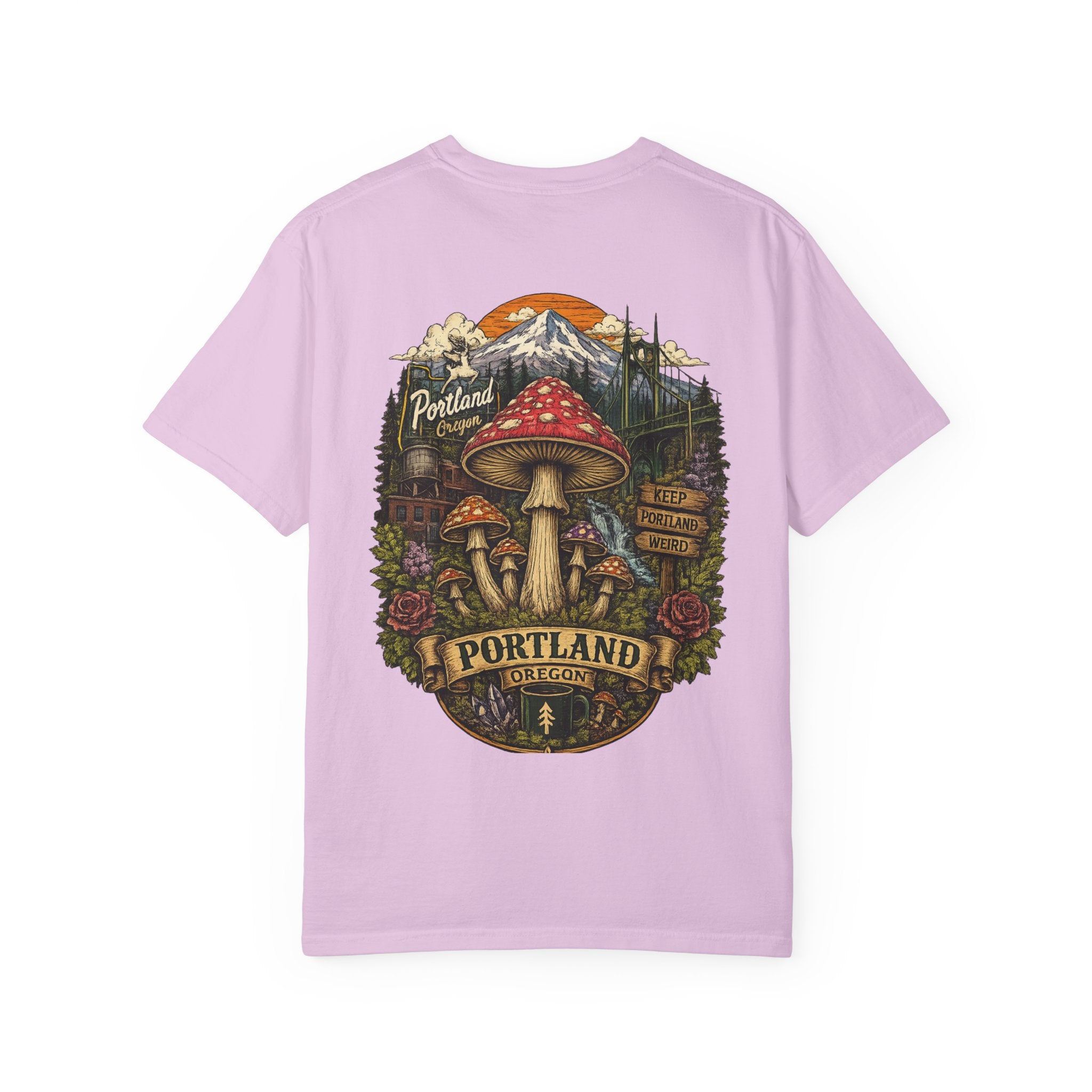 City: Portland Mushroom Graphic T-Shirt — Vintage Forest Amanita Design