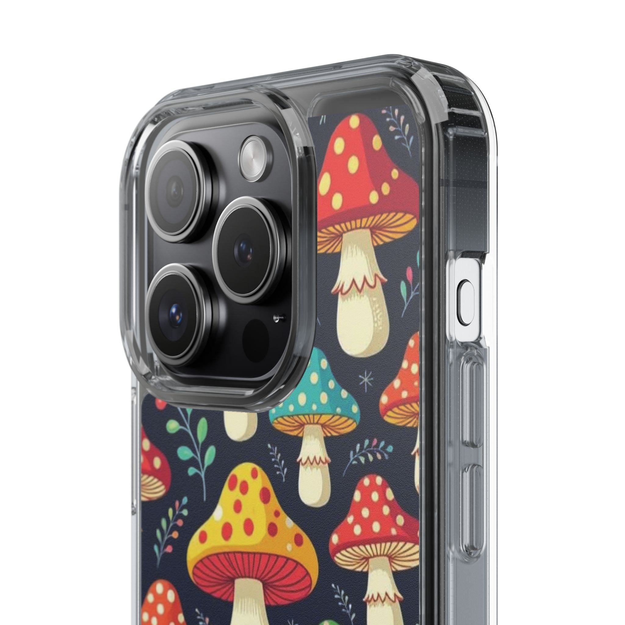 Phone Case: Mushroom Pattern Clear Phone Case — Colorful Toadstool Floral Design