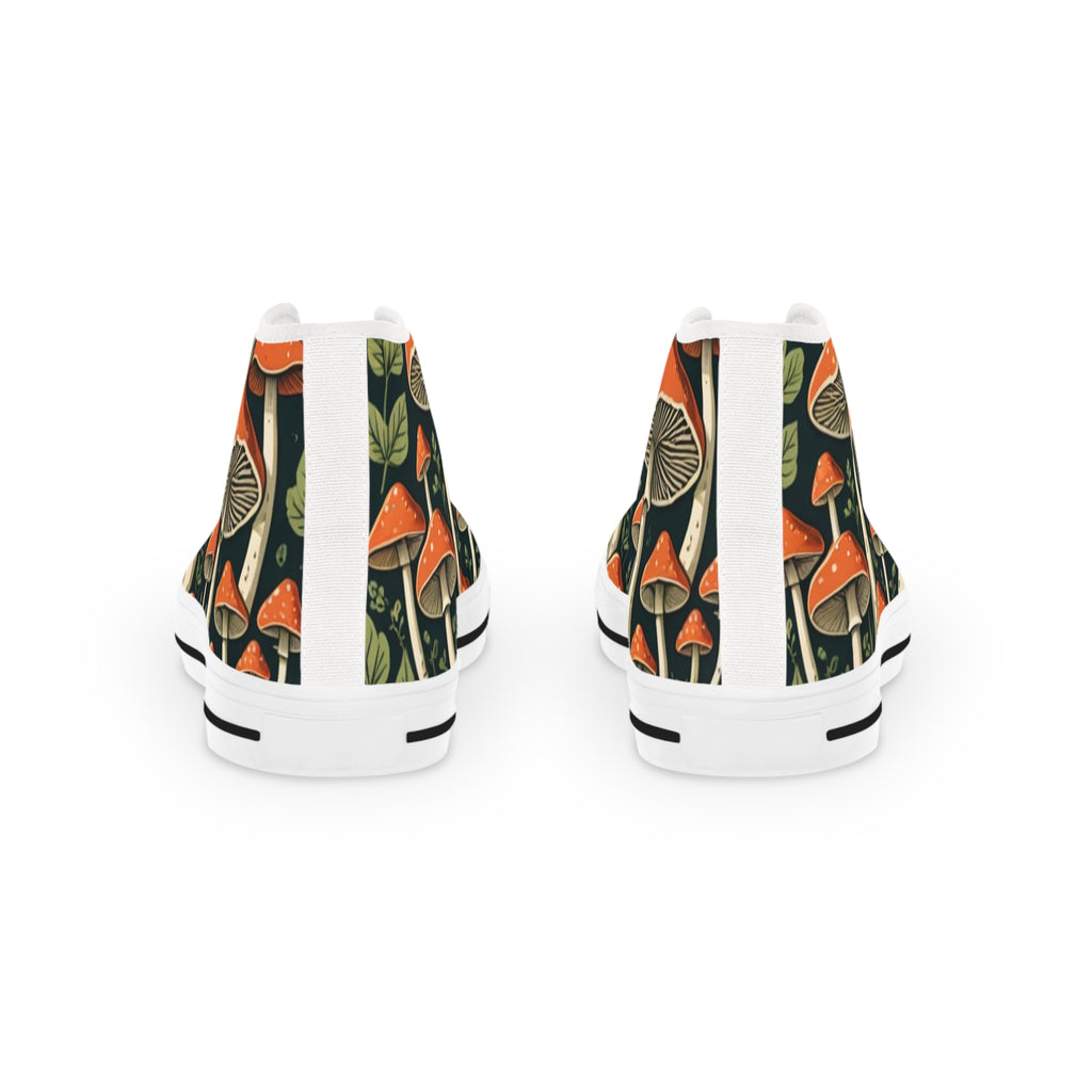 Mushroom Forest High-Top Sneakers — Retro Psychedelic Men's Shoes