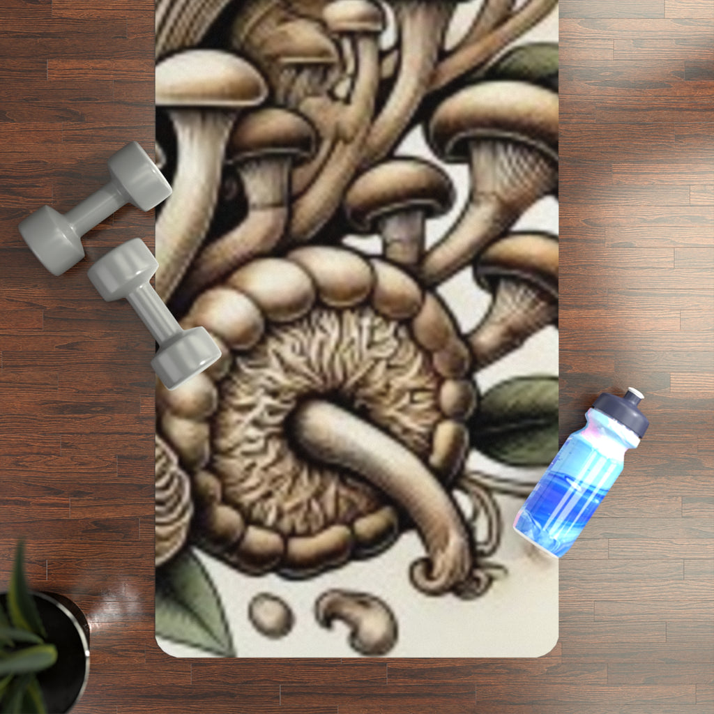 Mushroom Garden Rubber Yoga Mat — Botanical Mushroom Art Non-Slip Mat