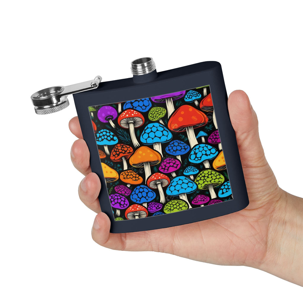 6oz Stainless Steel Flask — Colorful Psychedelic Mushroom Pattern