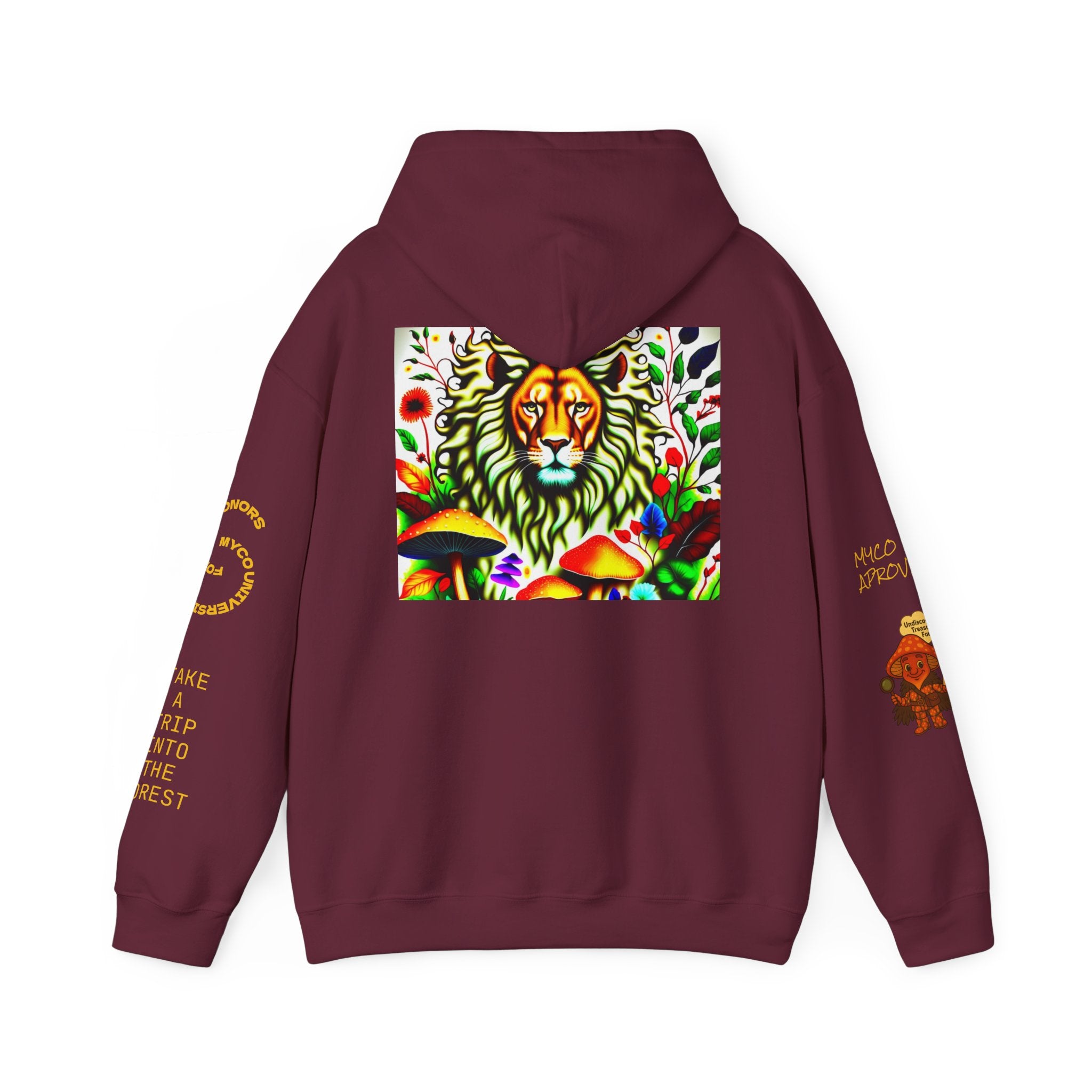 Myco University Lion & Mushroom Hoodie — Psychedelic Lion Graphic Pullover