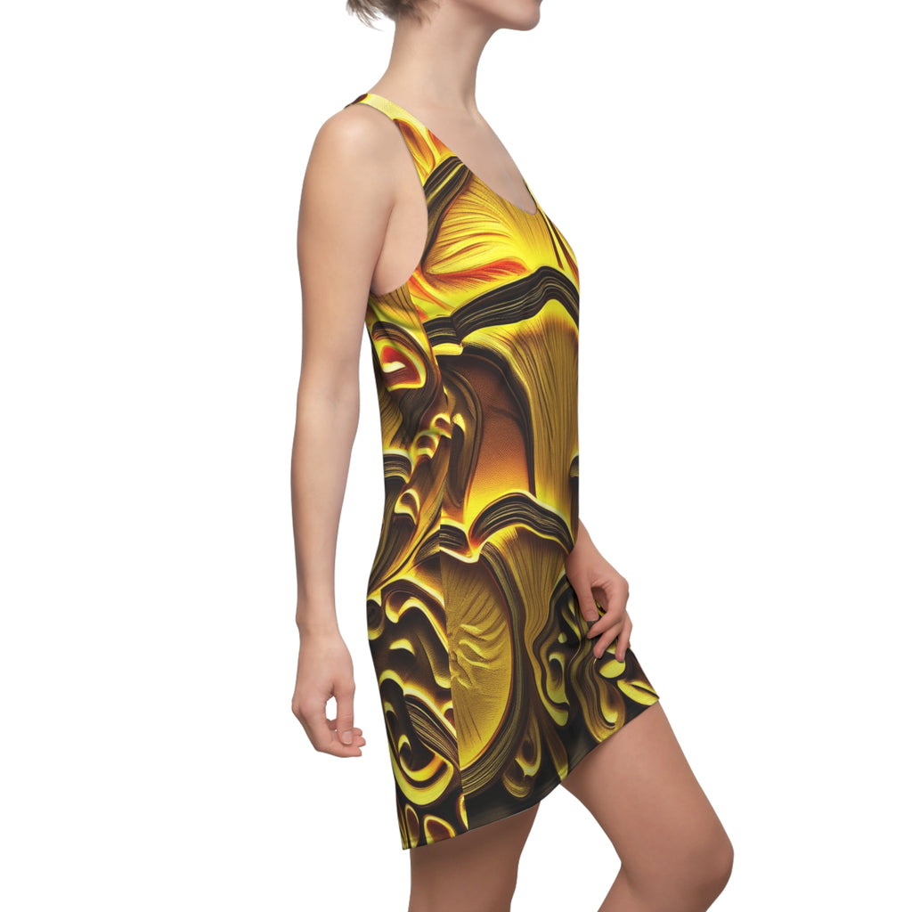 Golden Mushroom Racerback Dress — Psychedelic Fungi Print