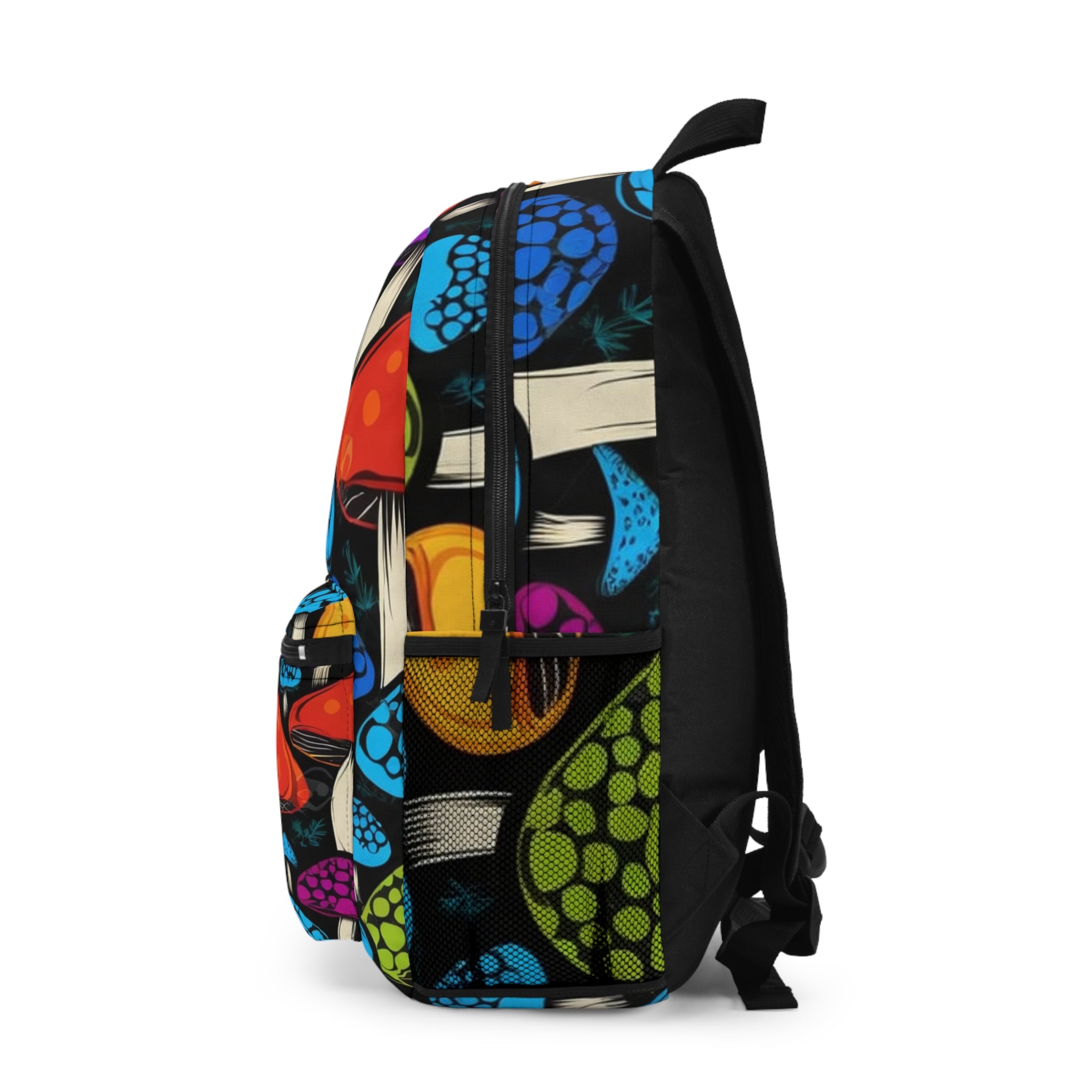 Colorful Psychedelic Mushroom Backpack — Vibrant Fungi Print School & Travel Bag