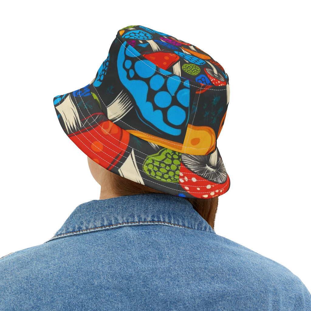 Psychedelic Mushroom Pattern Bucket Hat — Colorful Retro Fungi Print
