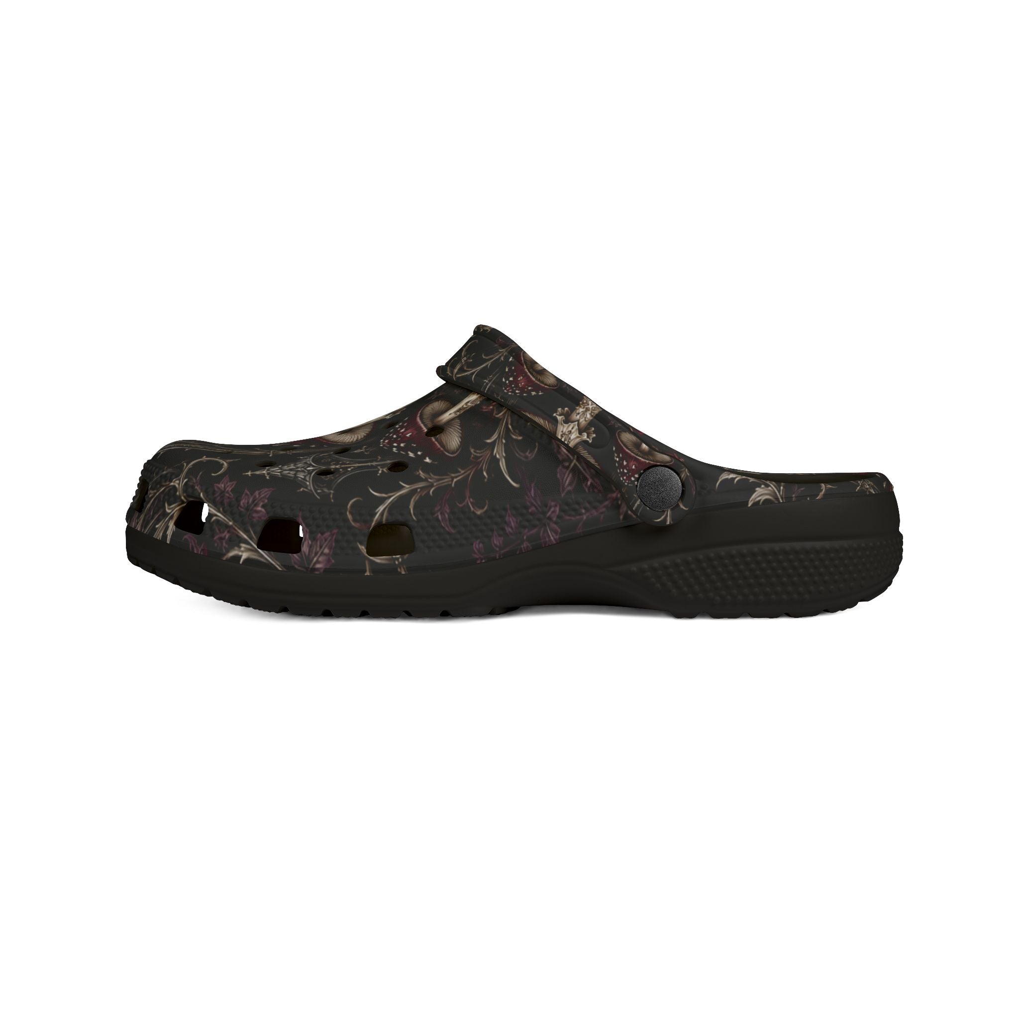 Clogs: Mushroom Garden EVA Foam Clogs — Lightweight Comfort Shoes with Dark Fungi Print