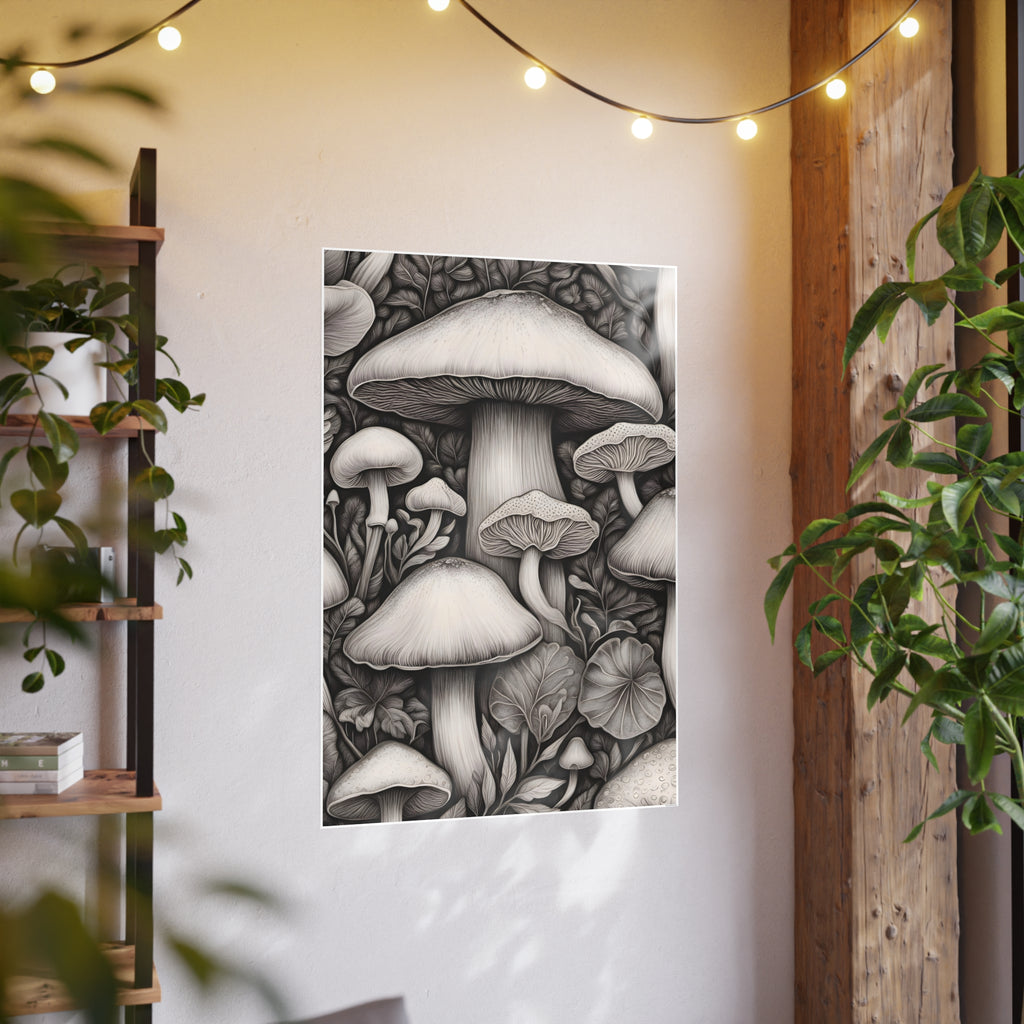 Poster: Mushroom Illustration Poster — Botanical Fungi Art Print