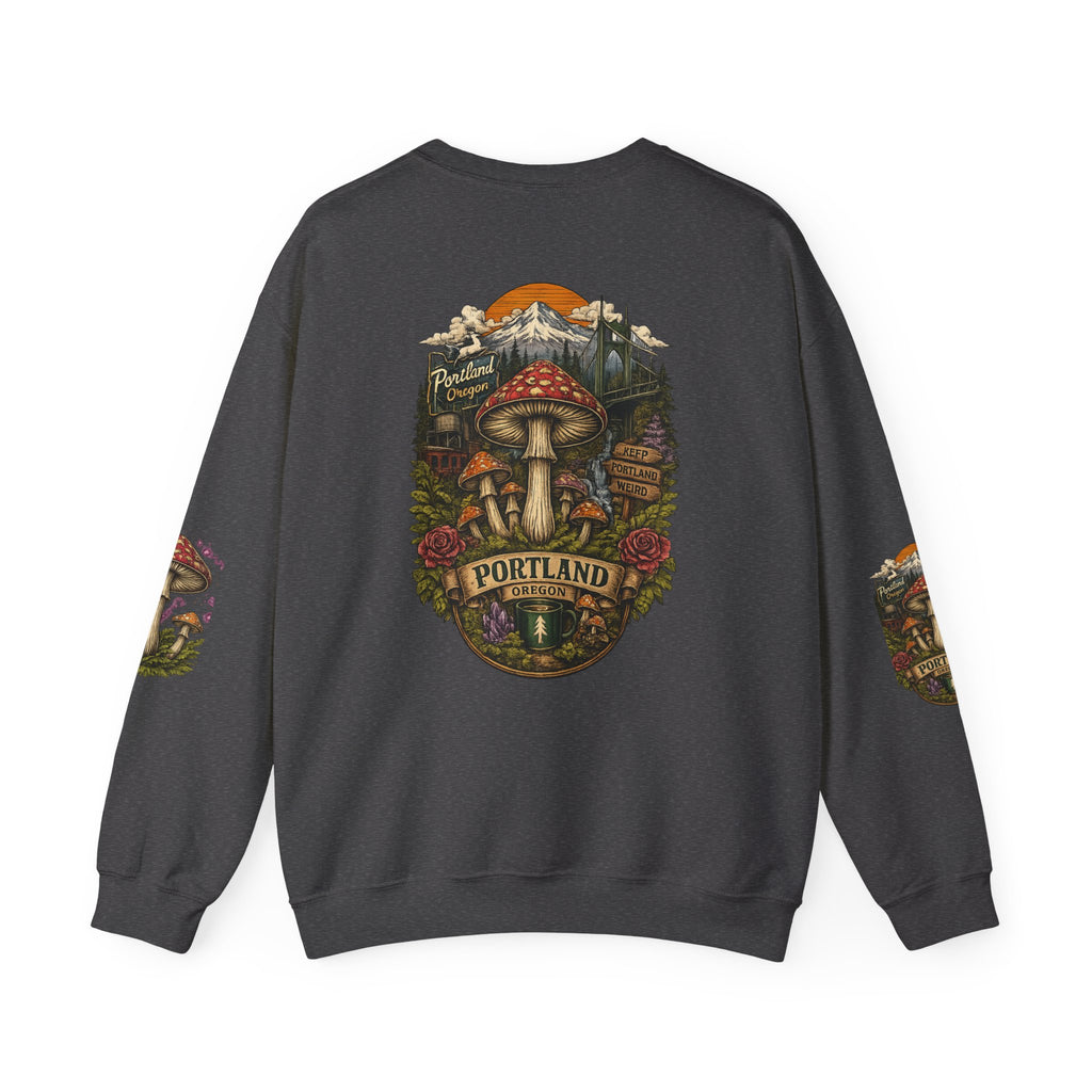 City: Portland Mushroom Crewneck Sweatshirt Vintage Psychedelic Fungi Graphic