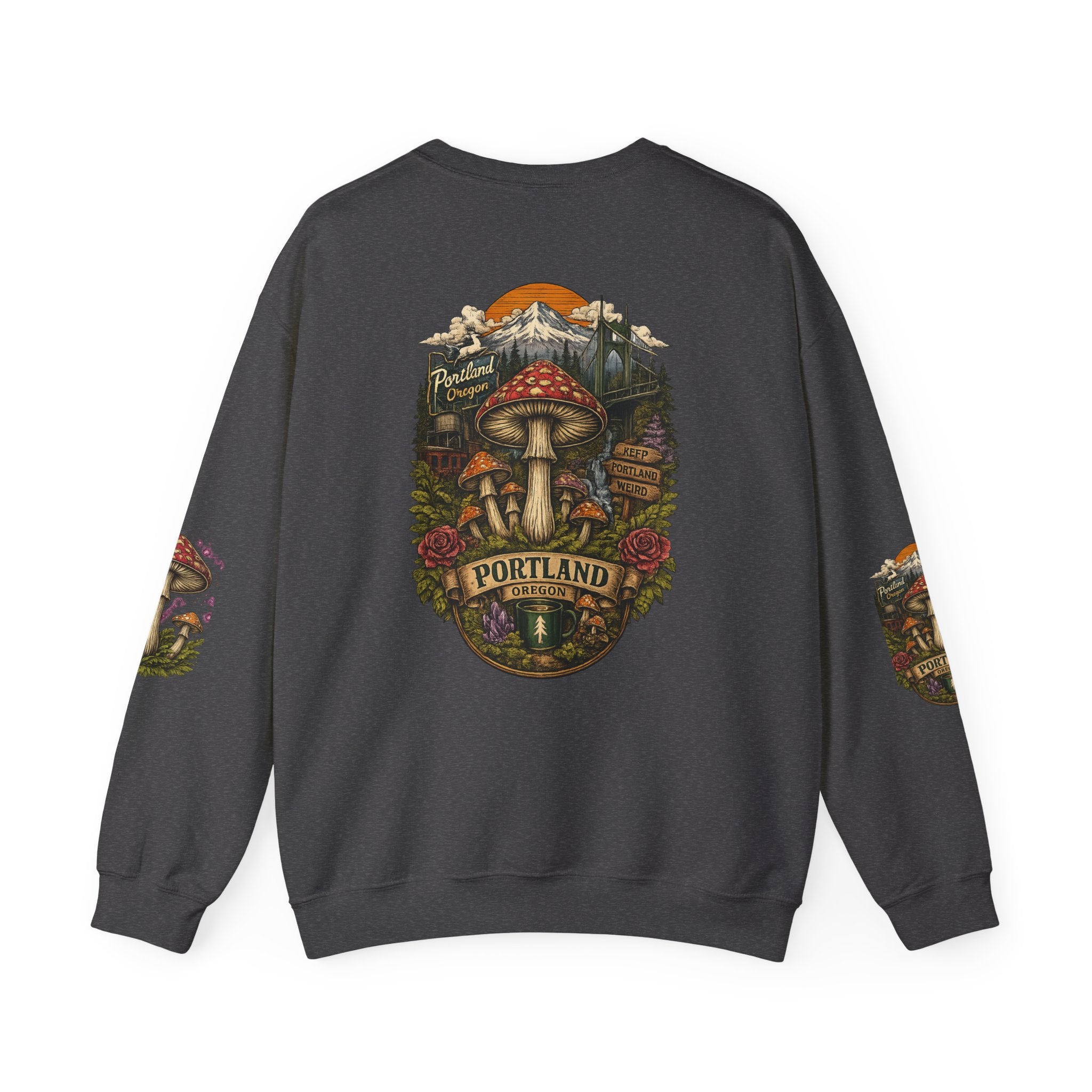 City: Portland Mushroom Crewneck Sweatshirt Vintage Psychedelic Fungi Graphic