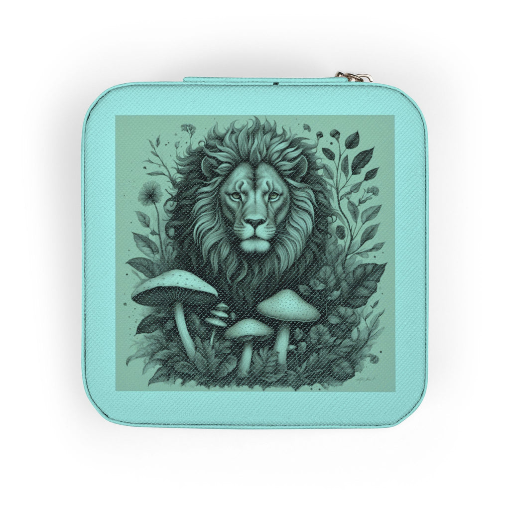 Lion & Mushrooms Jewelry Travel Case — Compact Organizer for Rings, Earrings & Necklaces