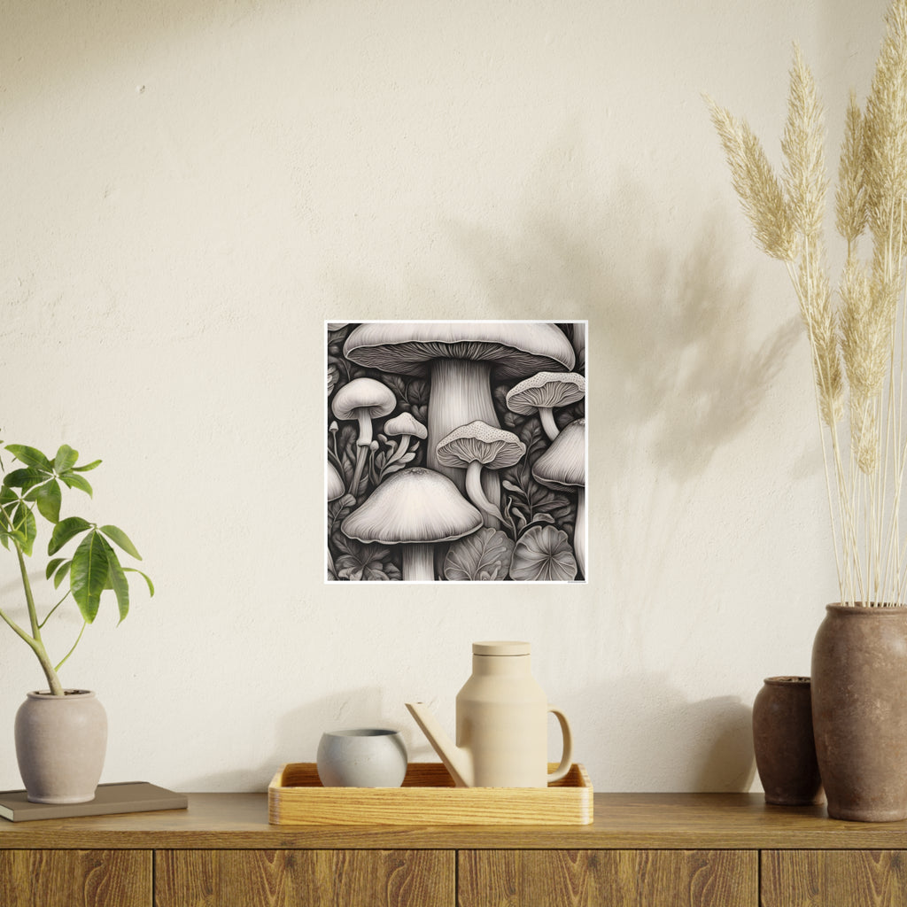 Poster: Mushroom Illustration Poster — Botanical Fungi Art Print